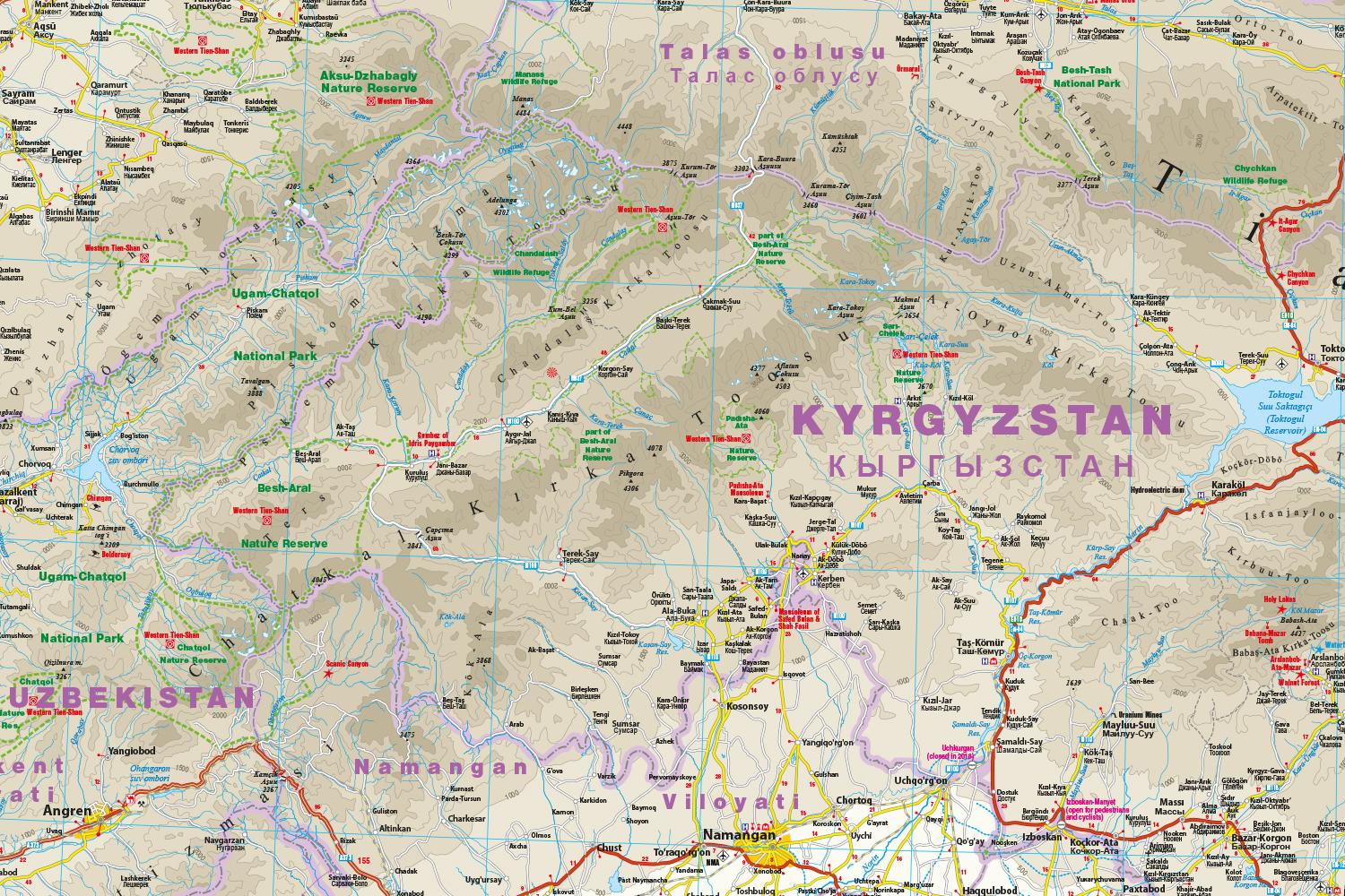 Beispielinhalt (Bild) Reise Know-How Landkarte Kirgisistan / Kyrgyzstan (1:700.000)