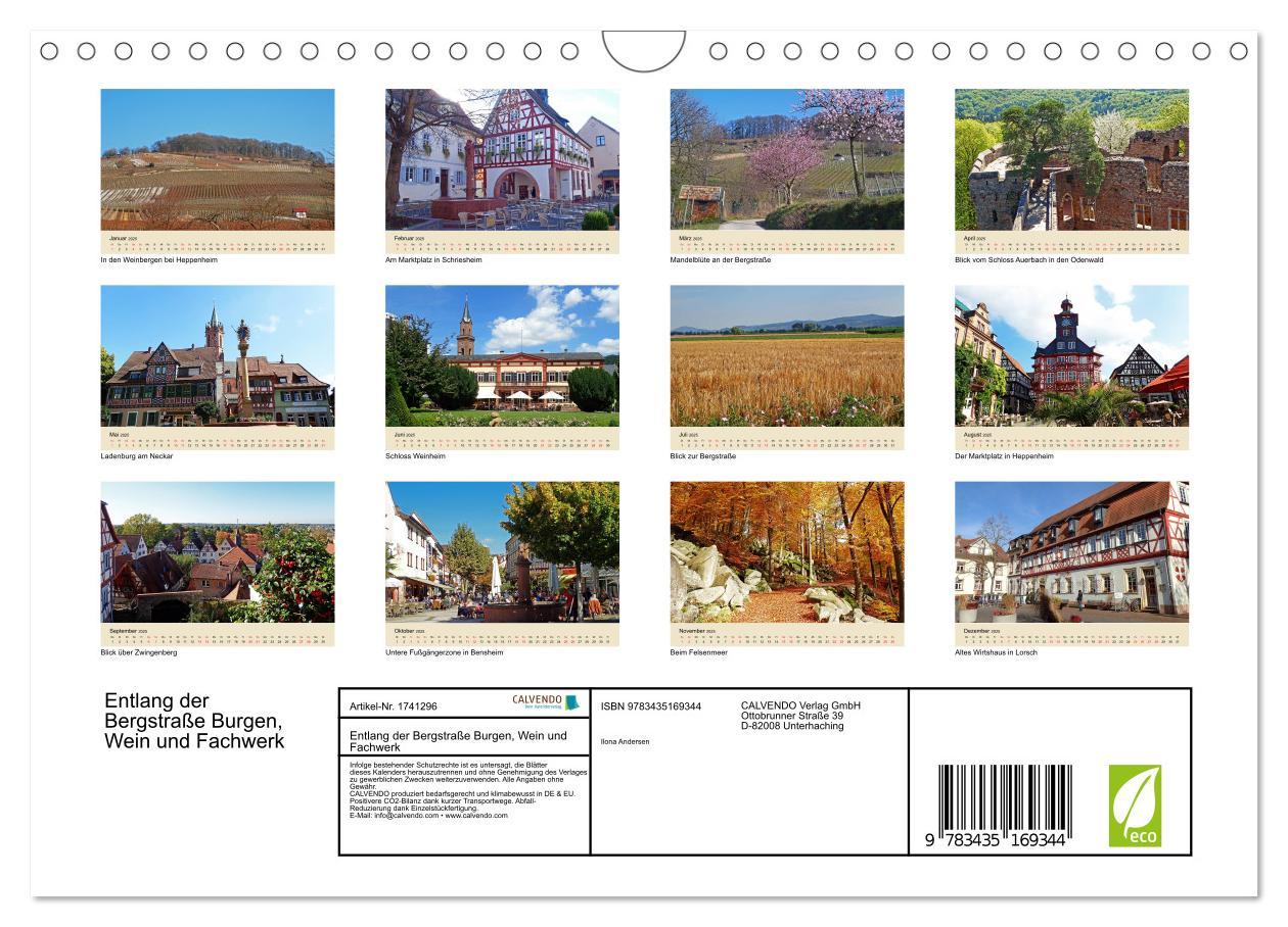 Beispielinhalt (Bild) Entlang der Bergstraße Burgen, Wein und Fachwerk (Wandkalender 2025 DIN A4 quer), CALVENDO Monatskalender