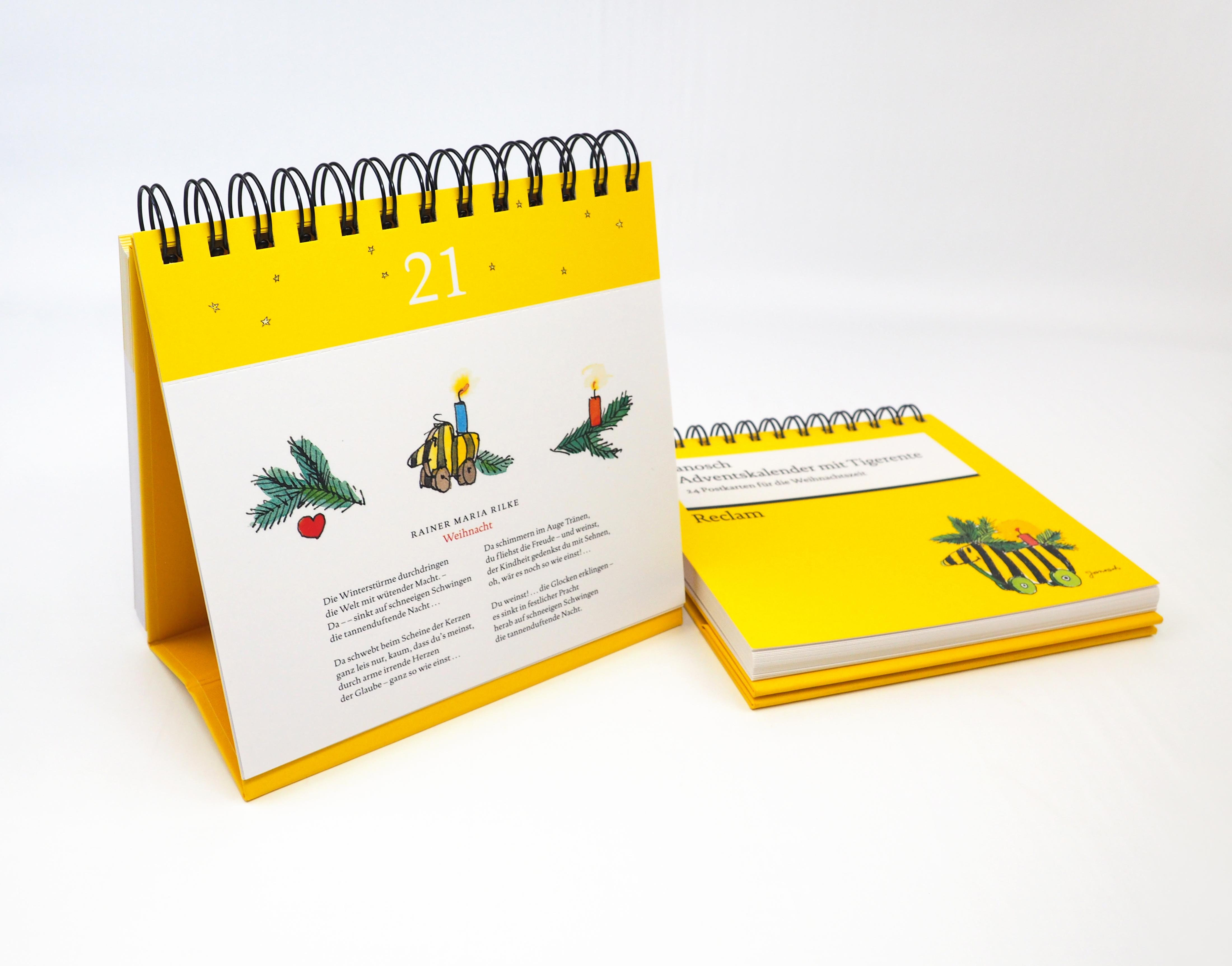 Beispielinhalt (Bild) Adventskalender mit Tigerente. 24 Postkarten für die Weihnachtszeit