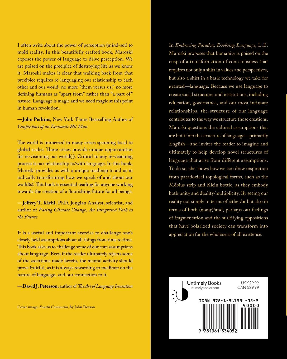 Rückseitencover Embracing Paradox, Evolving Language