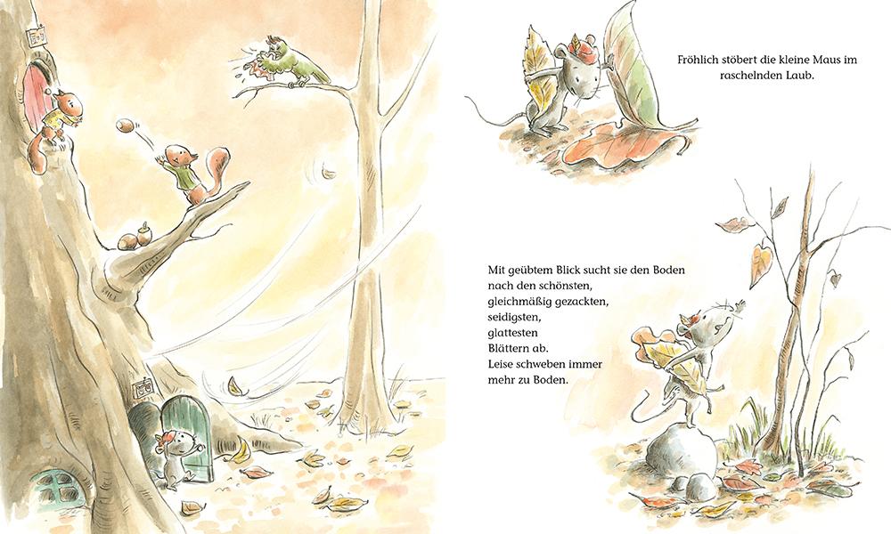Beispielinhalt (Bild) Die kleine Maus und das goldene Blatt