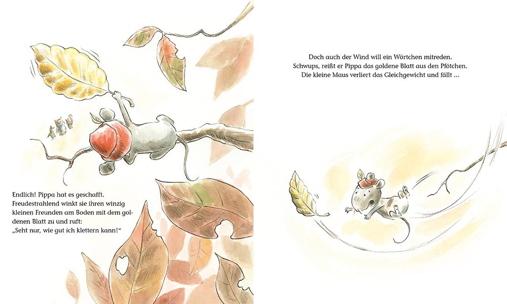 Beispielinhalt (Bild) Die kleine Maus und das goldene Blatt