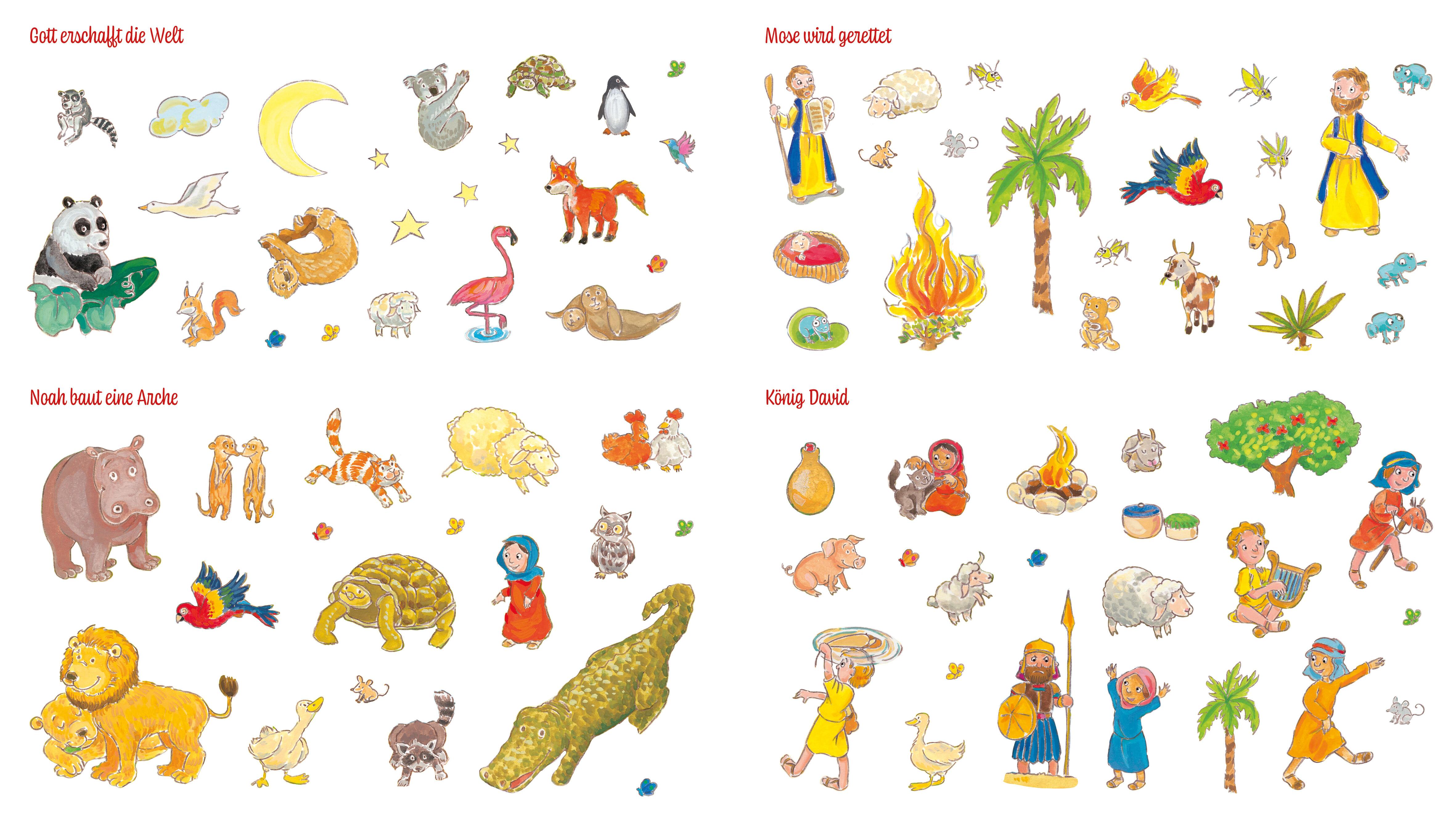 Beispielinhalt (Bild) Wimmel-Stickerbuch: Bibel