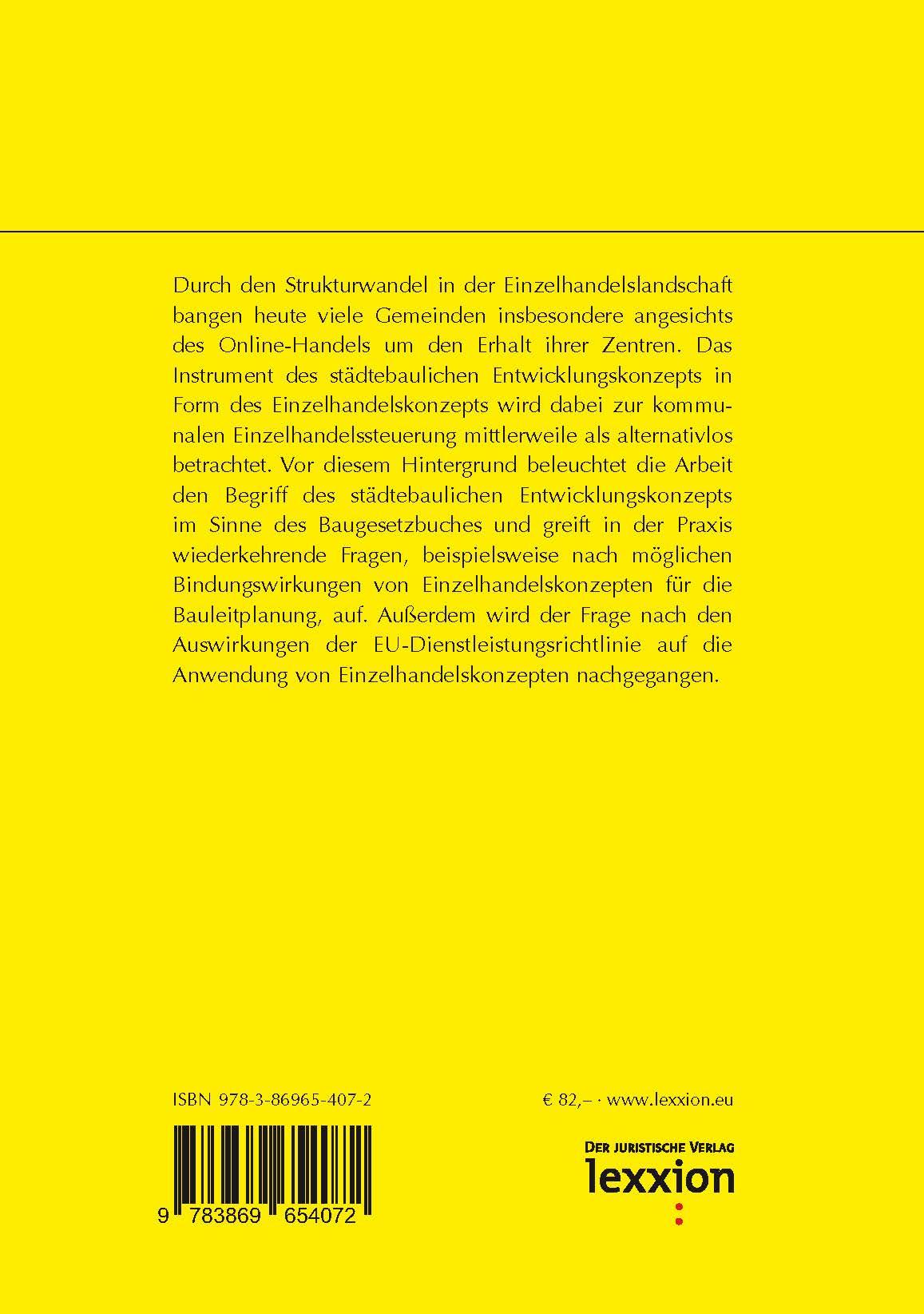 Rückseitencover Städtebauliche Entwicklungskonzepte in der Bauleitplanung und Vorhabenzulassung