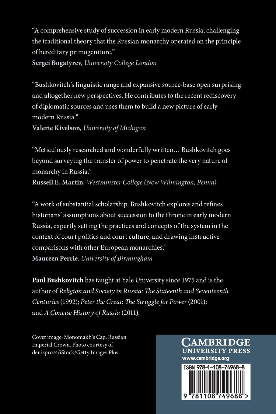 Rückseitencover Succession to the Throne in Early Modern Russia