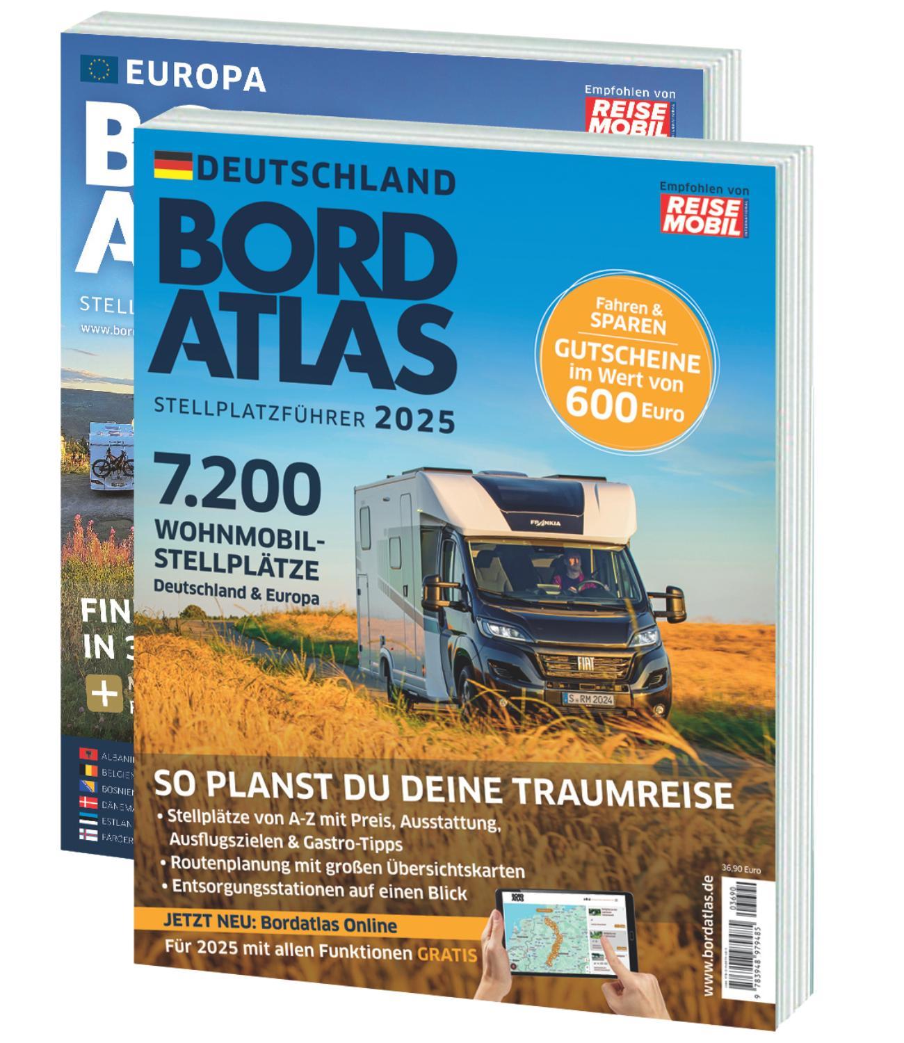 Vorderes Coverbild Bordatlas Stellplatzführer 2025