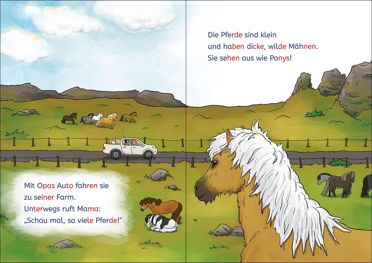 Beispielinhalt (Bild) Leselöwen 1. Klasse - Abenteuer bei den Islandpferden