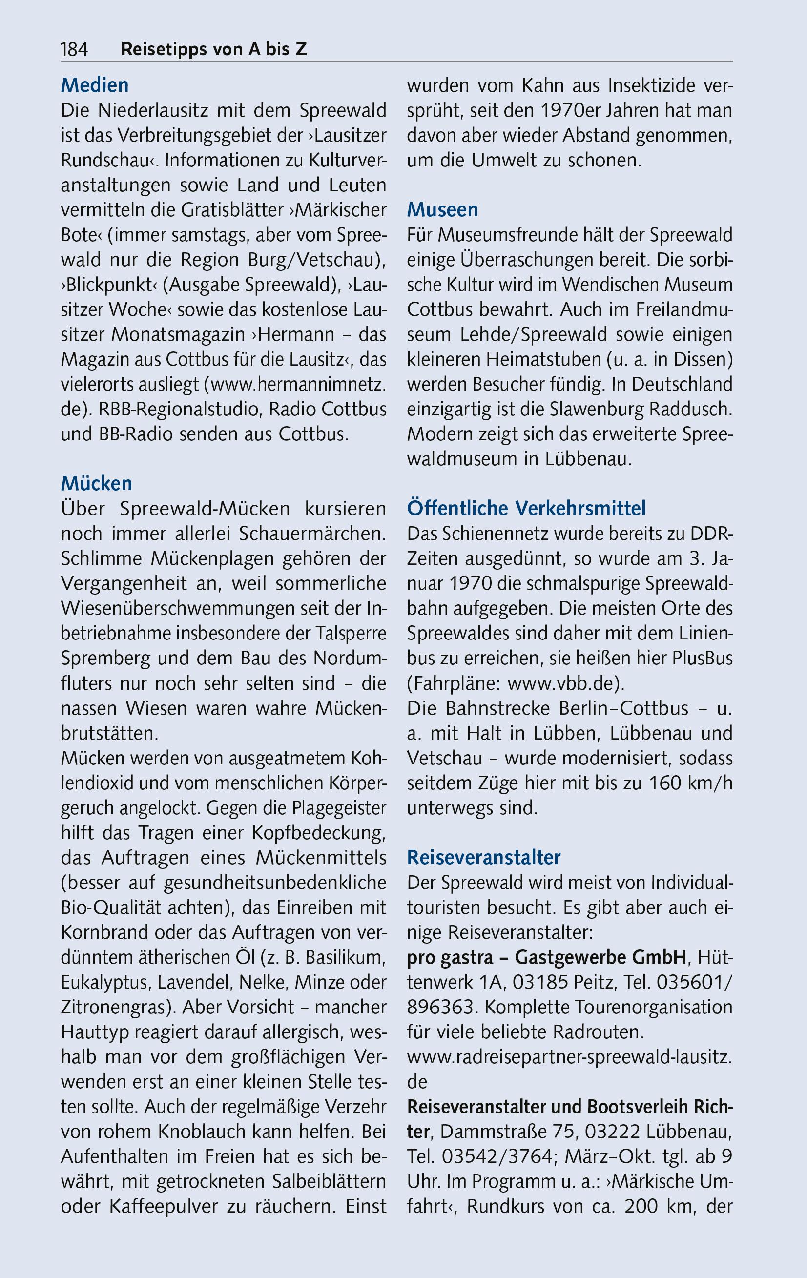 Beispielinhalt (Bild) TRESCHER Reiseführer Spreewald