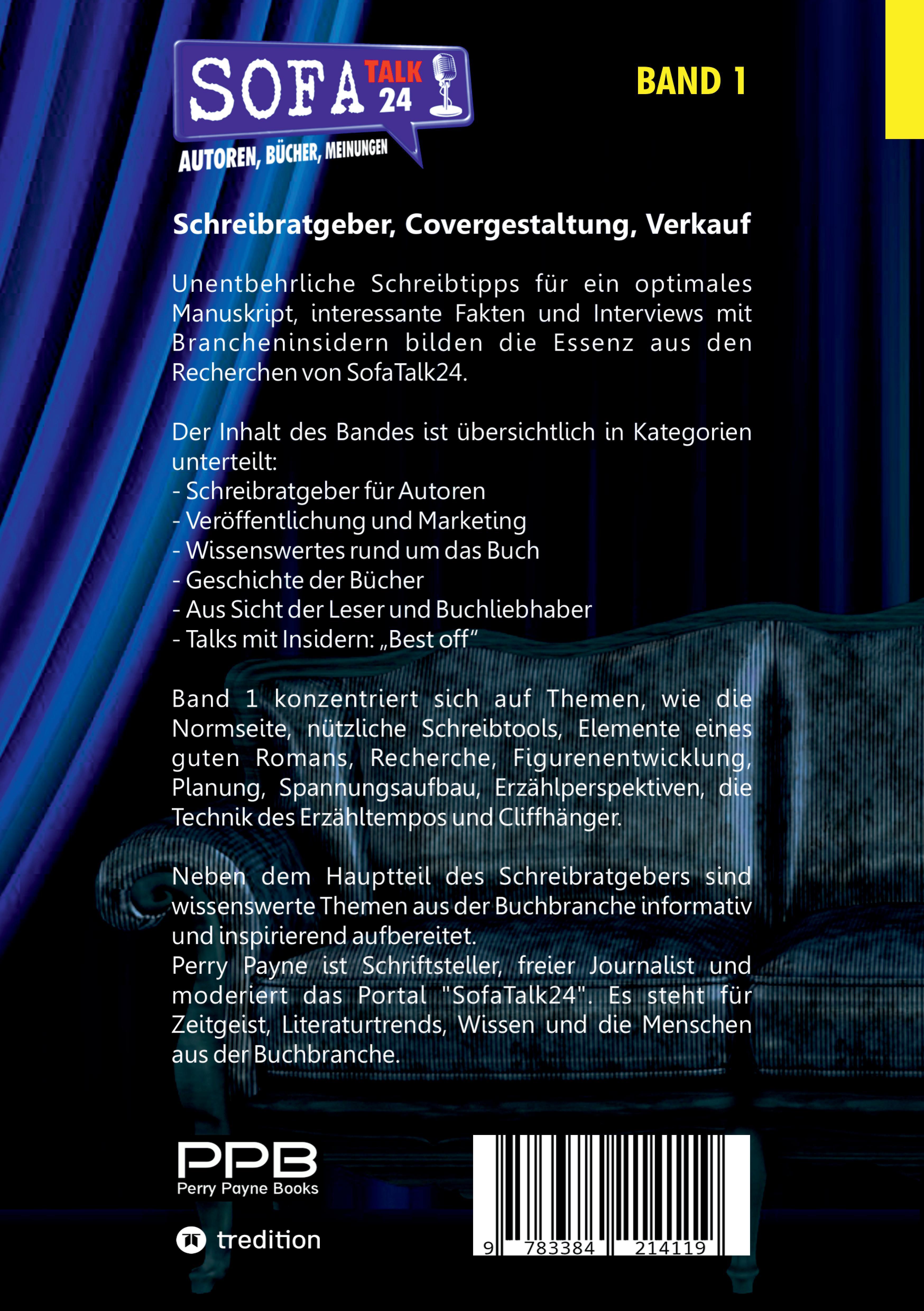 Rückseitencover SofaTalk24 - Das offizielle Buch zum Talk / Schreibratgeber, Marketingtipps, Brancheninfos und Talkrunden mit Insidern