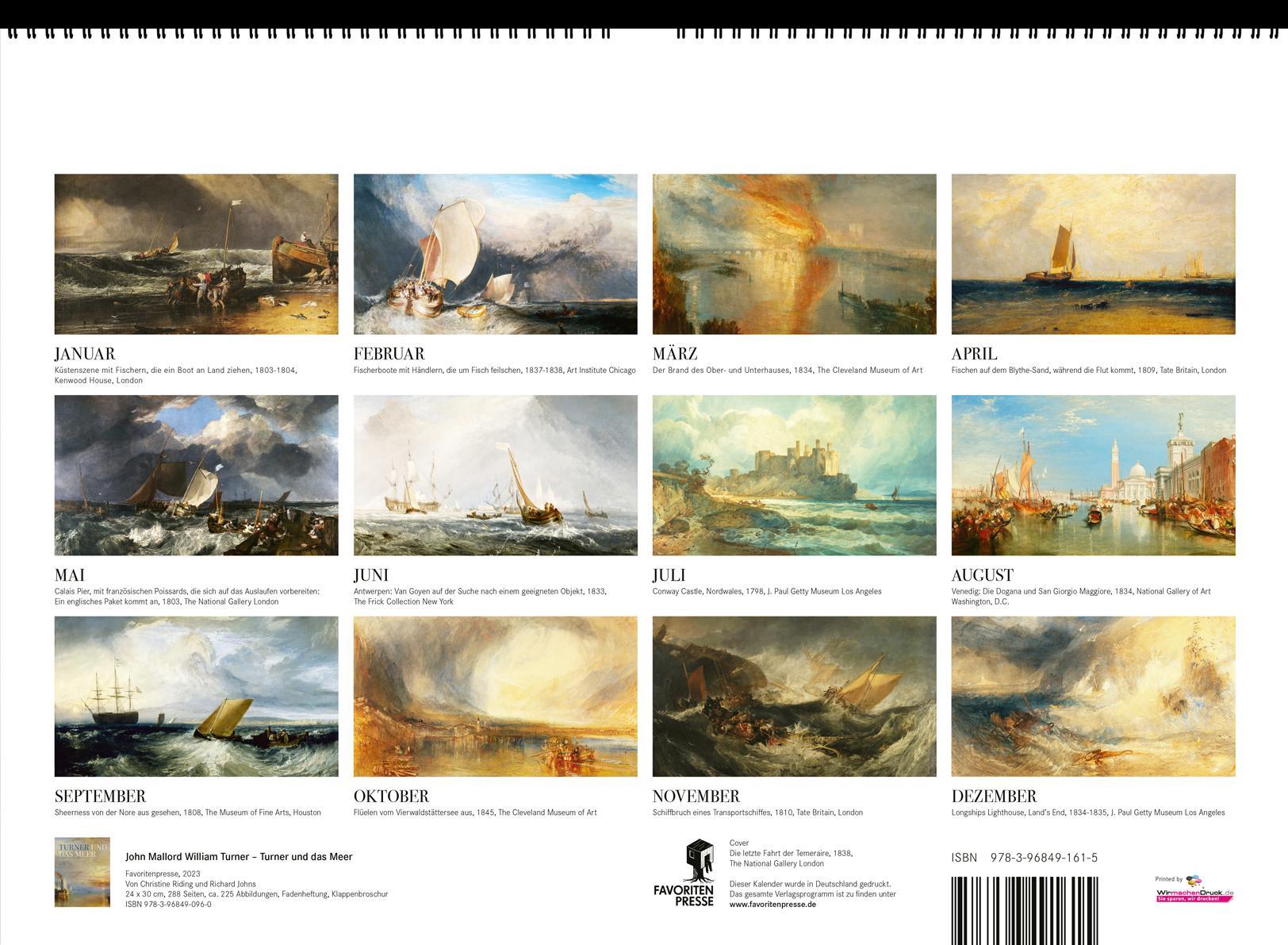 Rückseitencover William Turner. Wandkalender 2025