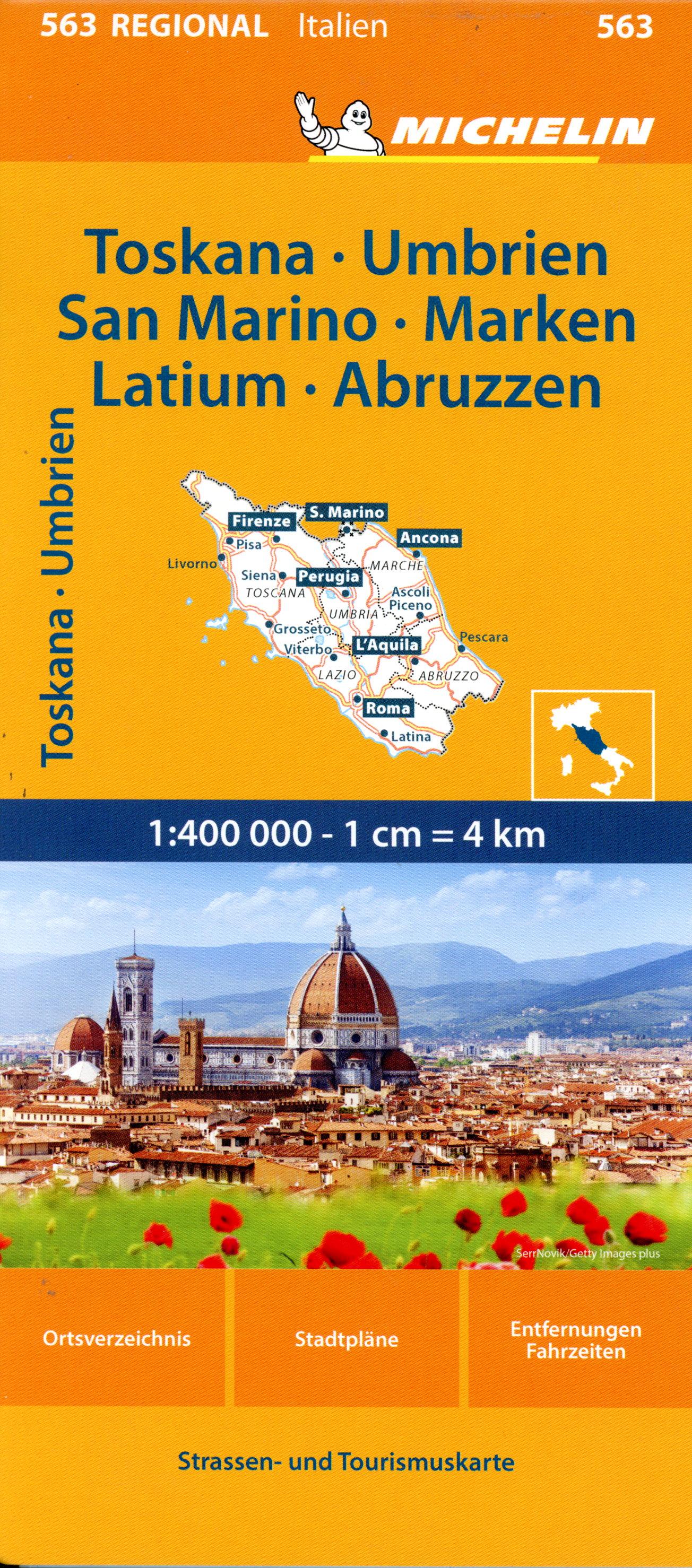 Vorderes Coverbild Michelin Toskana, Umbrien, San Marino, Marken, Latium, Abruzzen. Straßen- und Tourismuskarte 1:400.000
