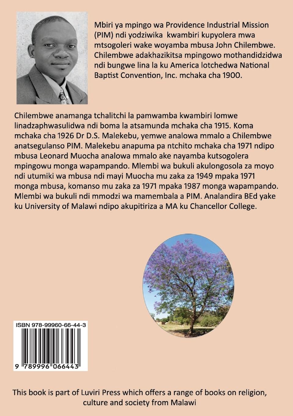 Rückseitencover Moyo ndi Utumiki wa Mbusa ndi Mayi Muocha a Mpingo wa Providence Industrial Mission