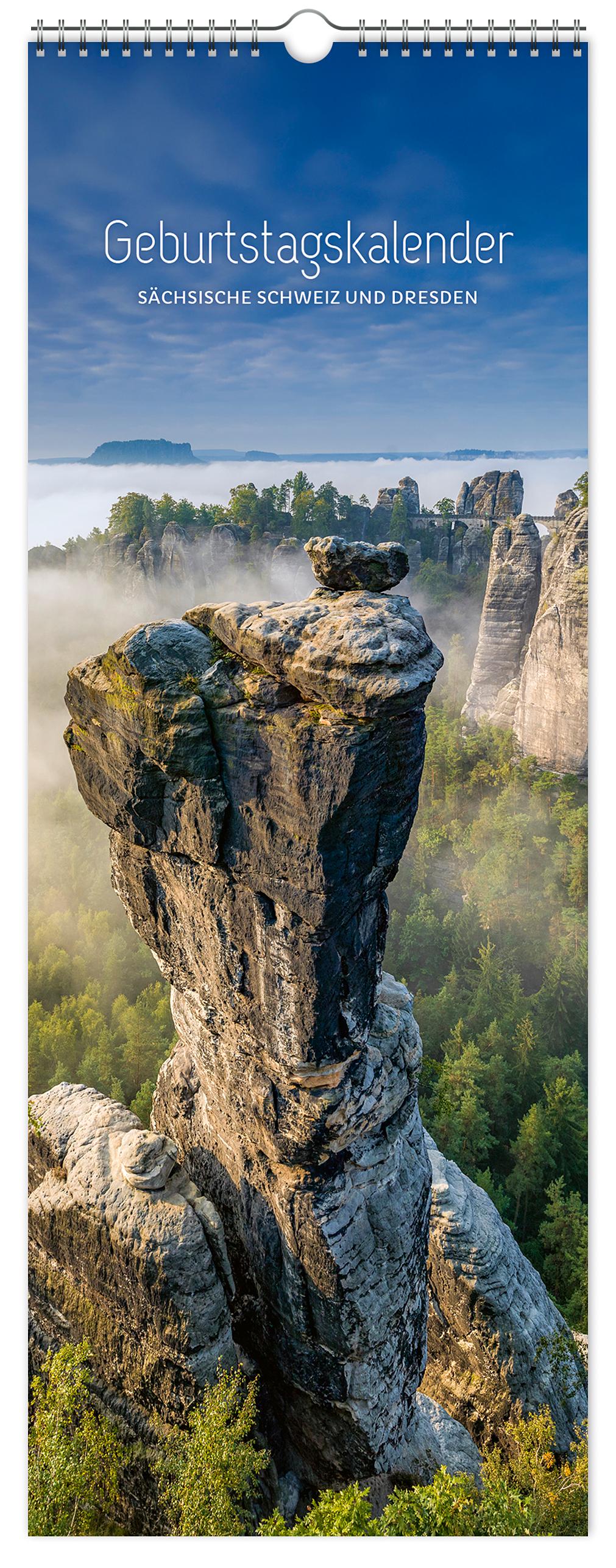 Vorderes Coverbild Geburtstagskalender Dresden und Sächsische Schweiz