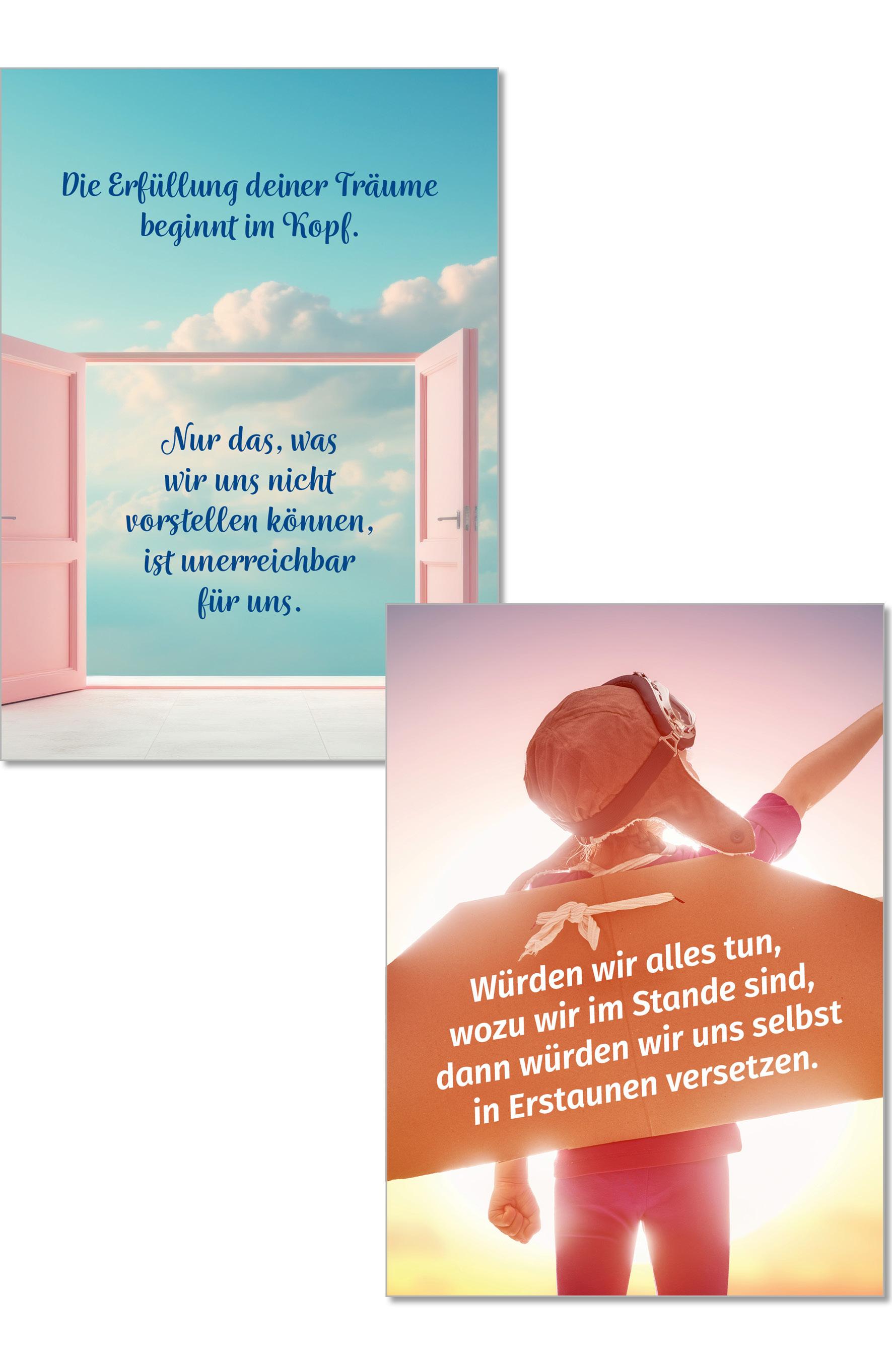 Beispielinhalt (Bild) Die Lebensfreude-Postkarten. Die Erfüllung deiner Träume beginnt im Kopf
