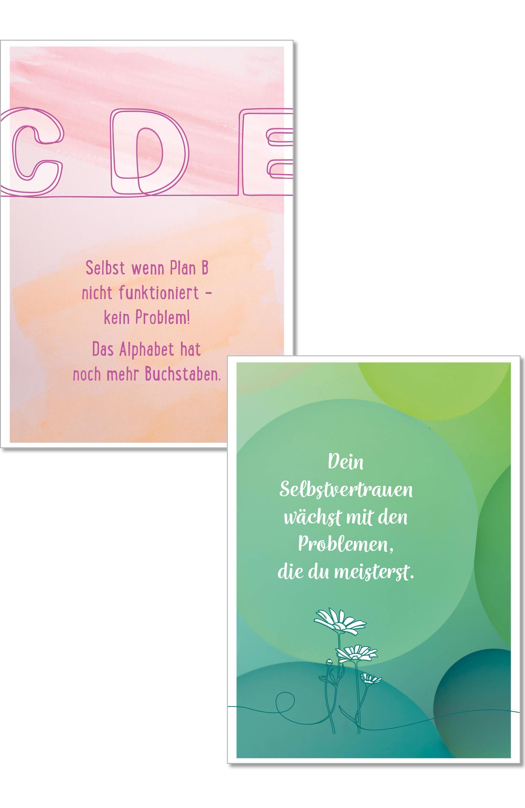 Beispielinhalt (Bild) Die Lebensfreude-Postkarten. Ich kann. Ich will. Ich werde.