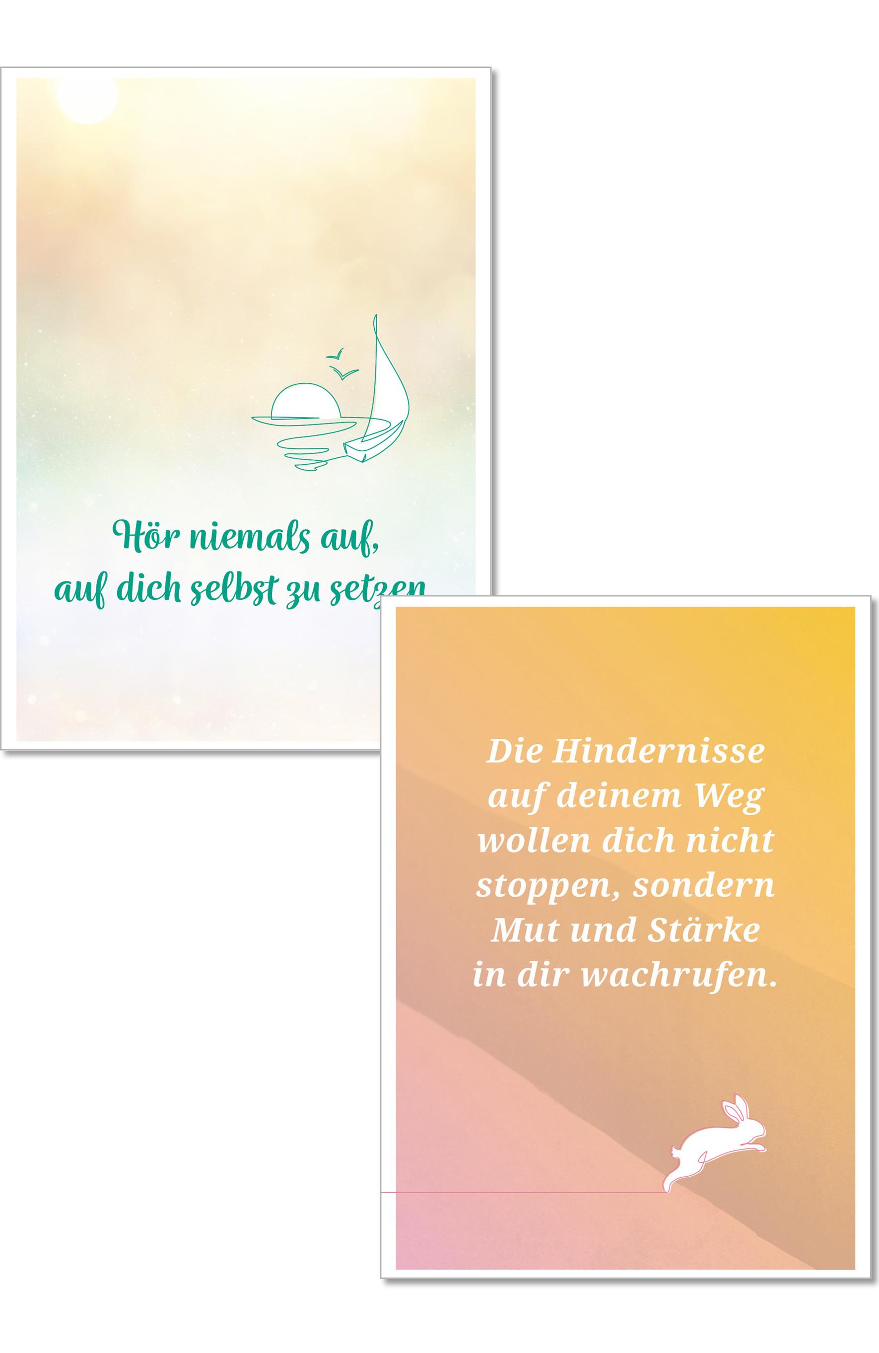 Beispielinhalt (Bild) Die Lebensfreude-Postkarten. Ich kann. Ich will. Ich werde.