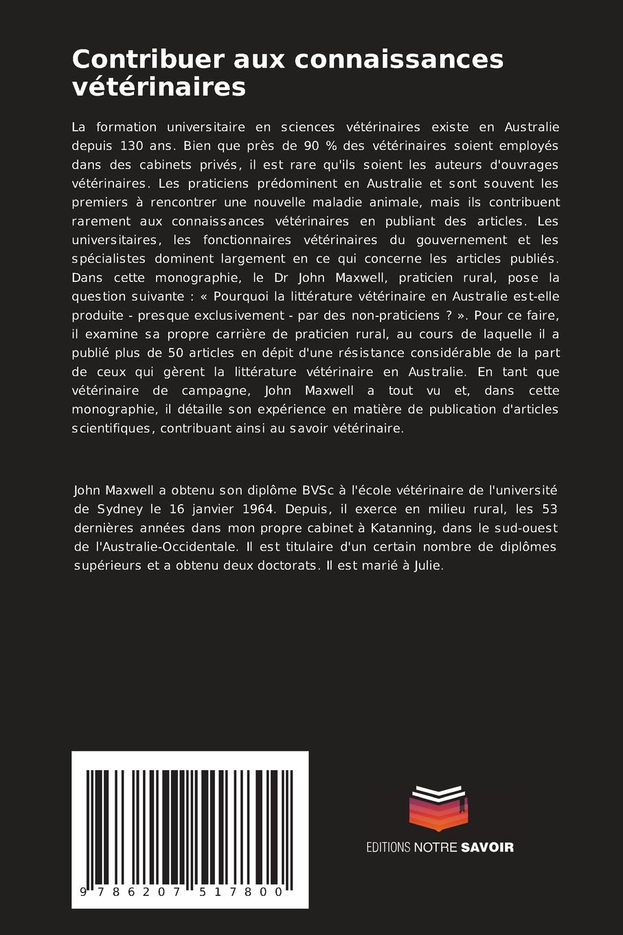 Rückseitencover Contribuer aux connaissances vétérinaires