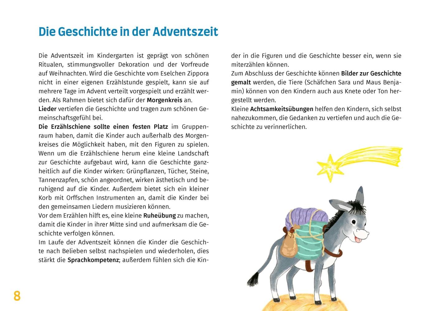 Beispielinhalt (Bild) Eselchen Zippora auf dem Weg nach Bethlehem. Eine Weihnachtsgeschichte für die Erzählschiene. Erzählschienen-Figurenset