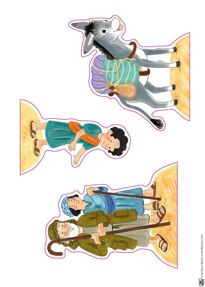 Beispielinhalt (Bild) Eselchen Zippora auf dem Weg nach Bethlehem. Eine Weihnachtsgeschichte für die Erzählschiene. Erzählschienen-Figurenset