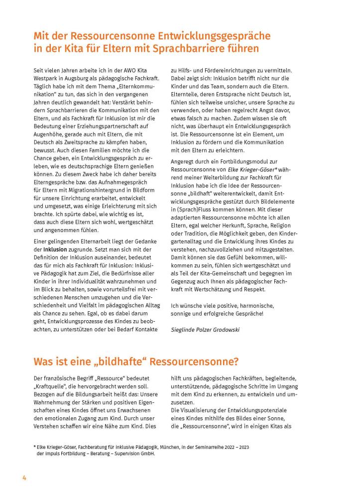 Beispielinhalt (Bild) Die Ressourcensonne: Gute Entwicklungsgespräche in der Kita trotz Sprachbarriere