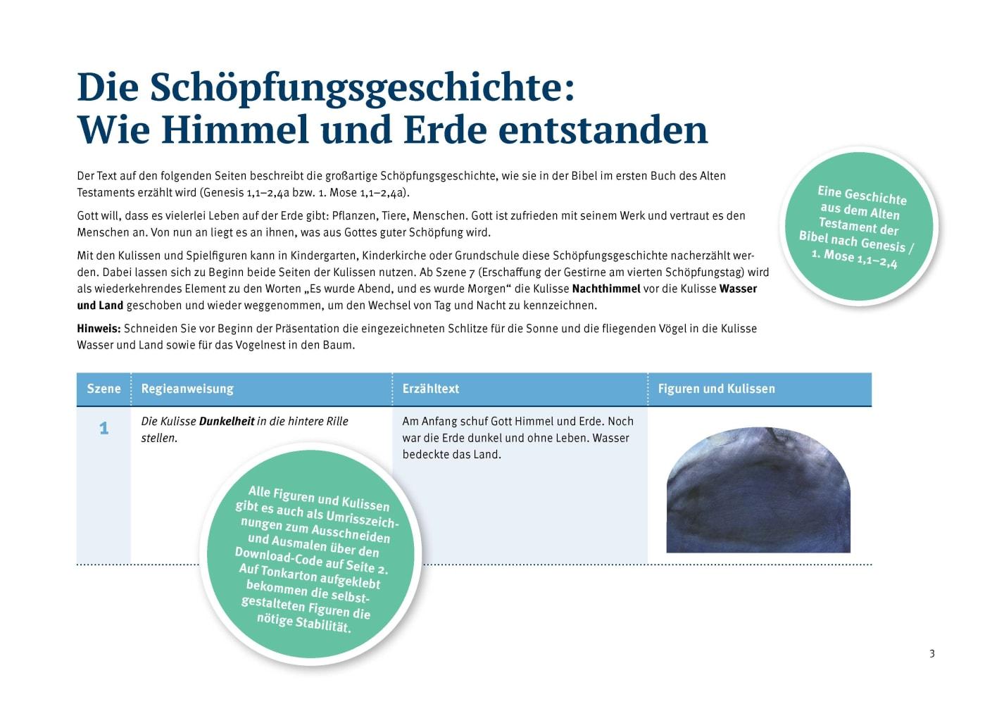 Beispielinhalt (Bild) Die Schöpfungsgeschichte. Wie Himmel und Erde entstanden. Erzählschienen-Figurenset