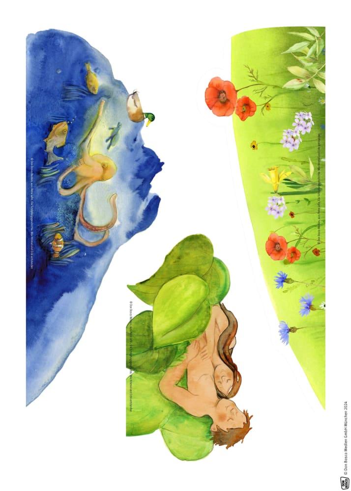 Beispielinhalt (Bild) Die Schöpfungsgeschichte. Wie Himmel und Erde entstanden. Erzählschienen-Figurenset