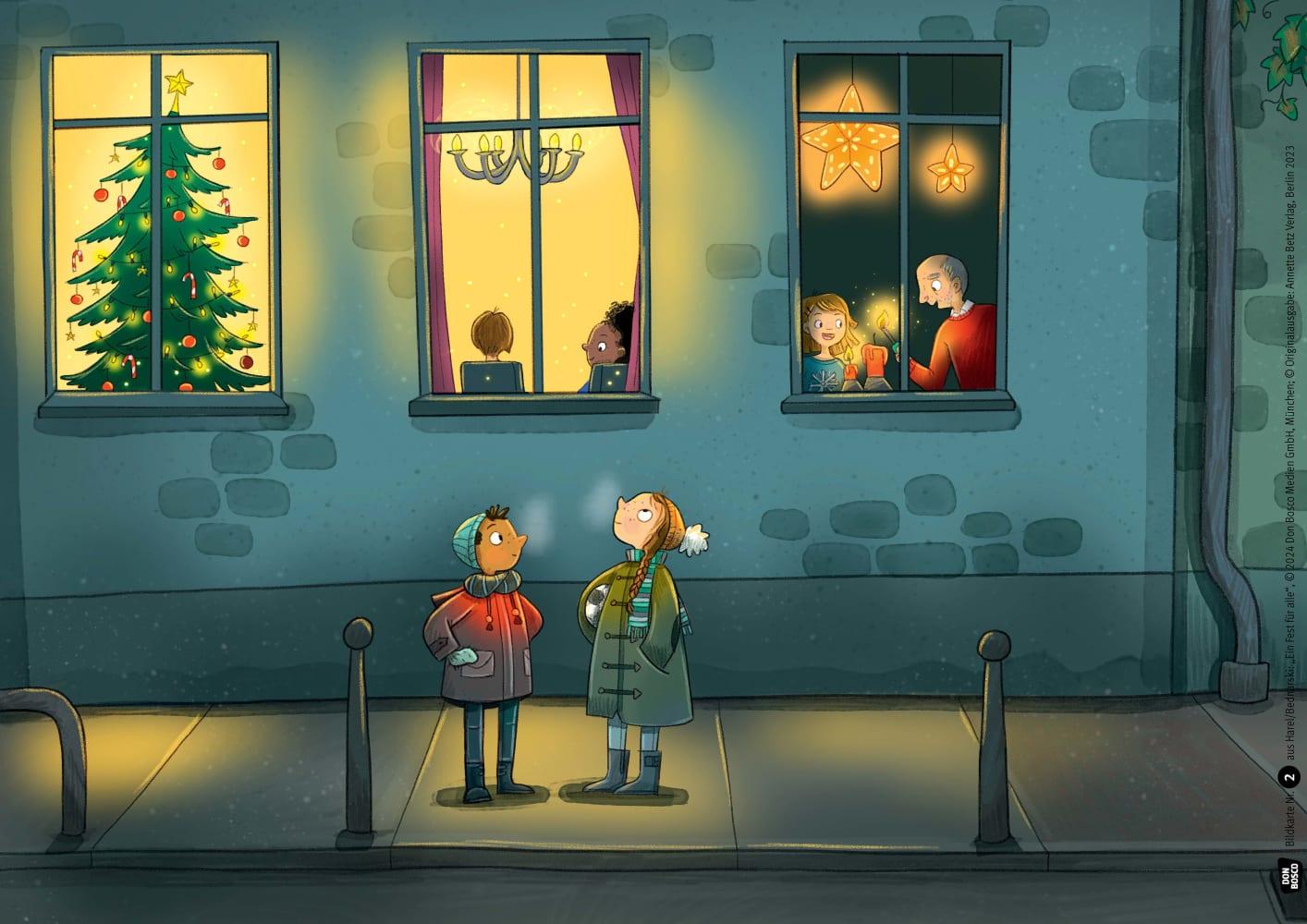 Beispielinhalt (Bild) Ein Fest für alle. Schneinachten in der Nachtigallstraße. Kamishibai Bildkartenset