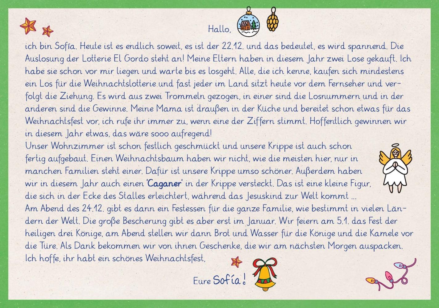 Beispielinhalt (Bild) Weihnachtspost aus aller Welt. Adventskalender-Rätsel für Kinder von 8 bis 12