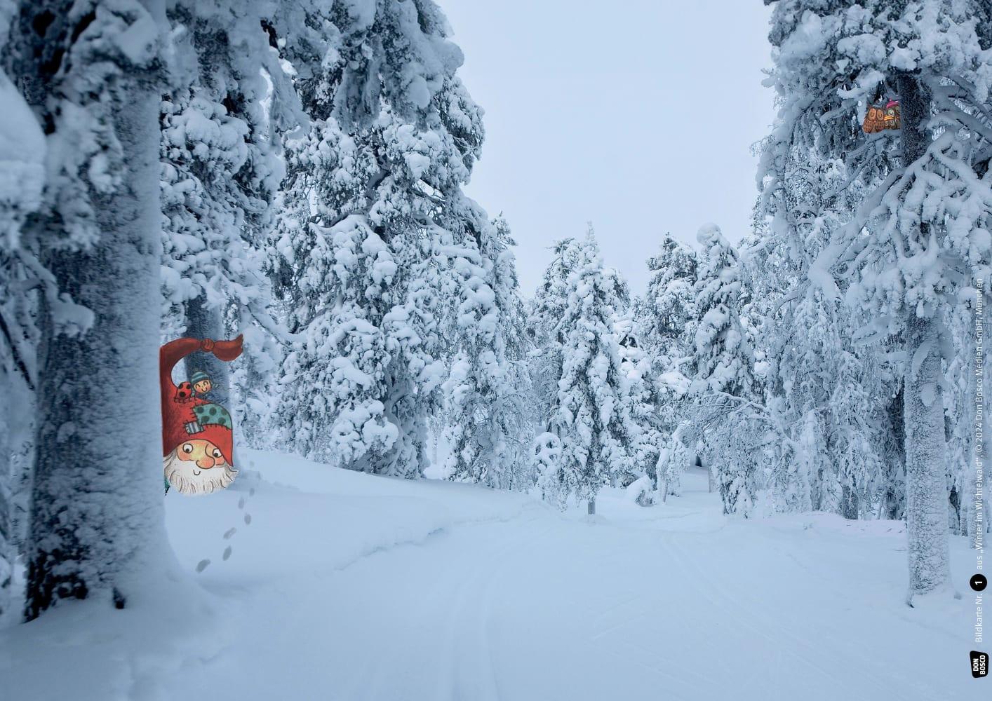 Beispielinhalt (Bild) Winter im Wichtelwald. Kamishibai Bildkartenset