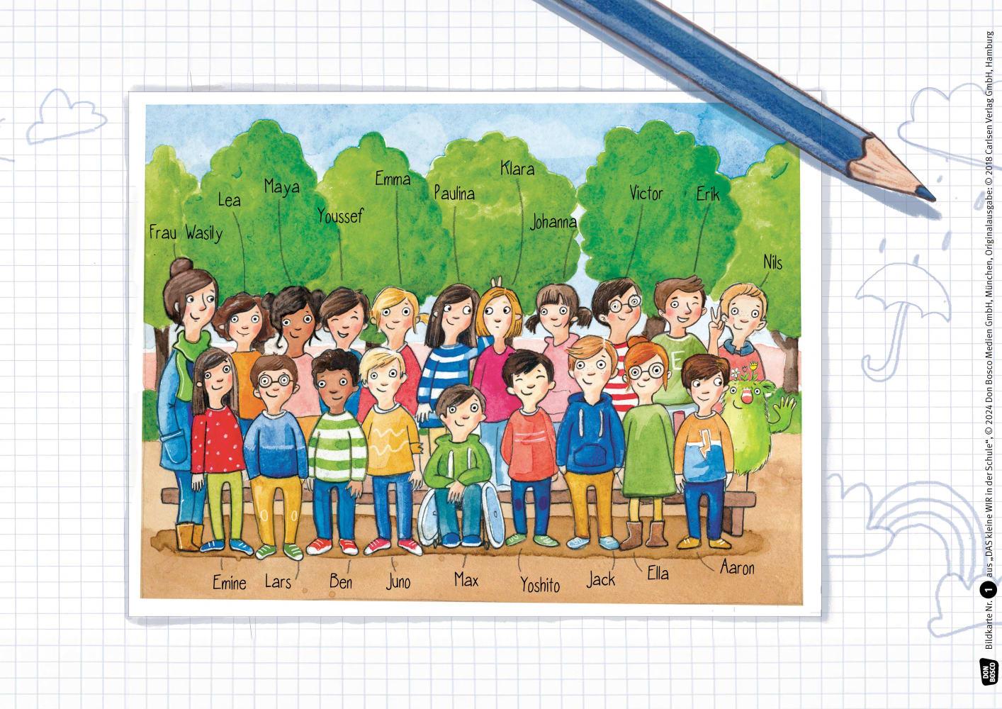 Beispielinhalt (Bild) Das kleine WIR in der Schule. Kamishibai Bildkartenset