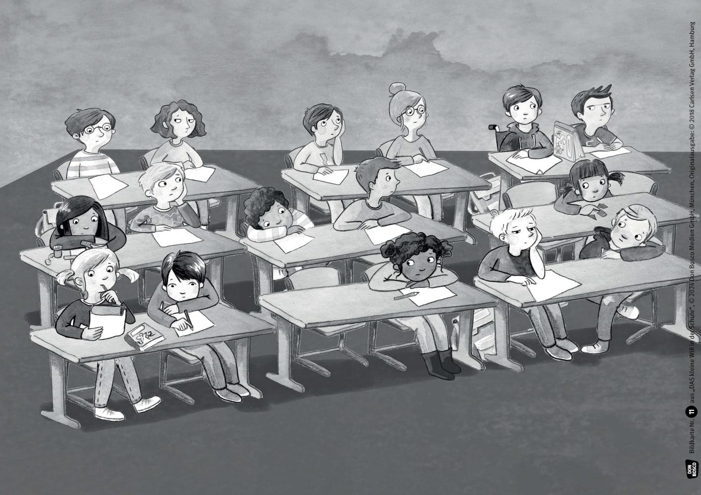 Beispielinhalt (Bild) Das kleine WIR in der Schule. Kamishibai Bildkartenset