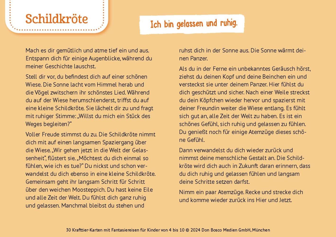 Beispielinhalt (Bild) 30 Krafttier-Karten mit Fantasiereisen für Kinder von 4 bis 10