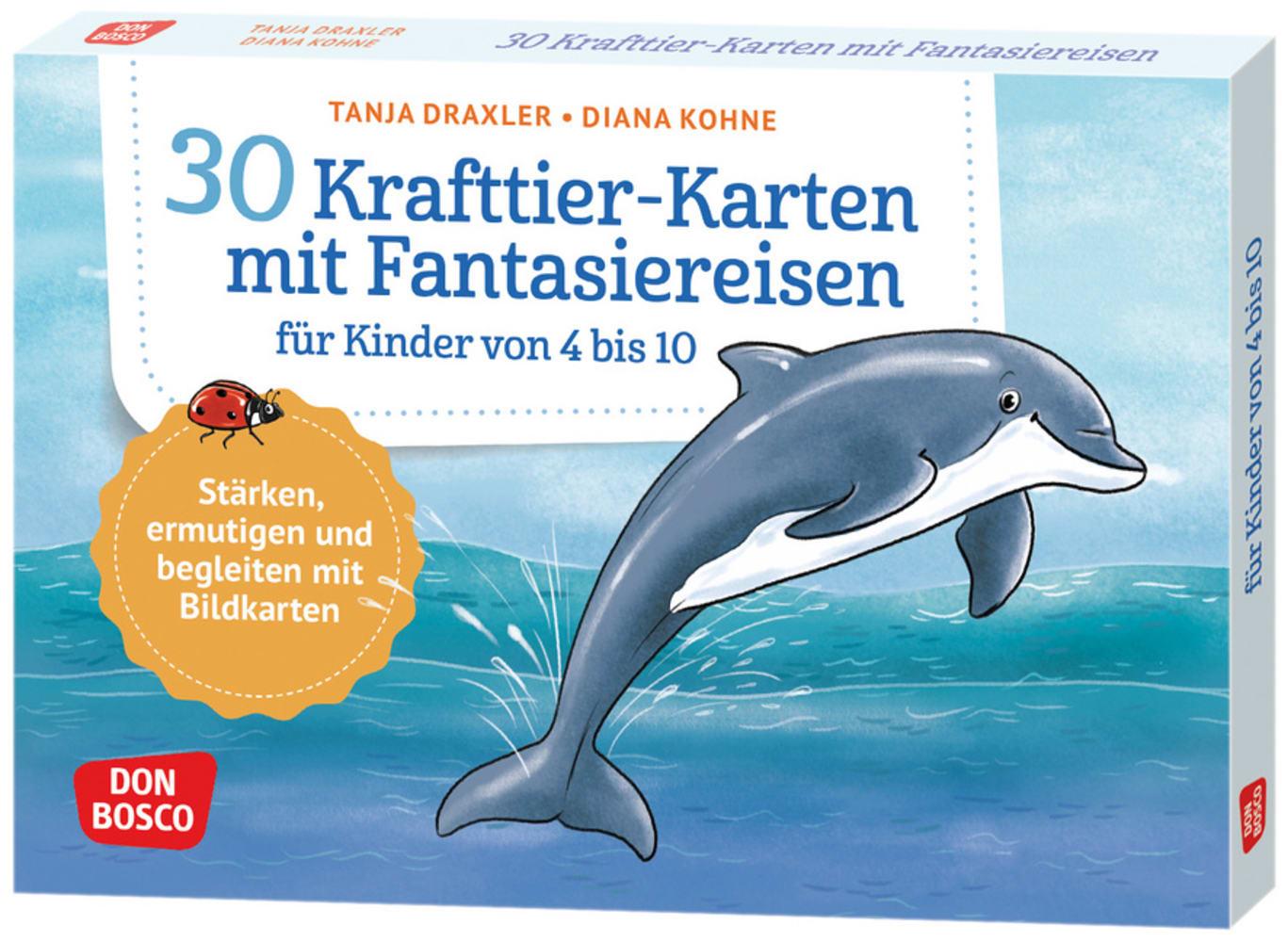 Vorderes Coverbild 30 Krafttier-Karten mit Fantasiereisen für Kinder von 4 bis 10