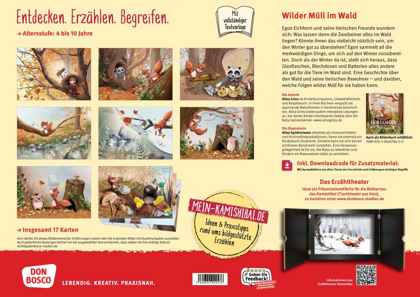 Beispielinhalt (Bild) Egon Eichhorn und der wilde Müll im Wald. Kamishibai Bildkartenset