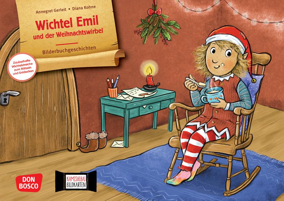 Vorderes Coverbild Wichtel Emil und der Weihnachtswirbel. Kamishibai Bildkartenset