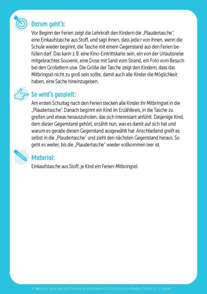 Beispielinhalt (Bild) Sprechen und Zuhören im Erzählkreis. 30 Bildkarten mit Erzählspielen für die Grundschule
