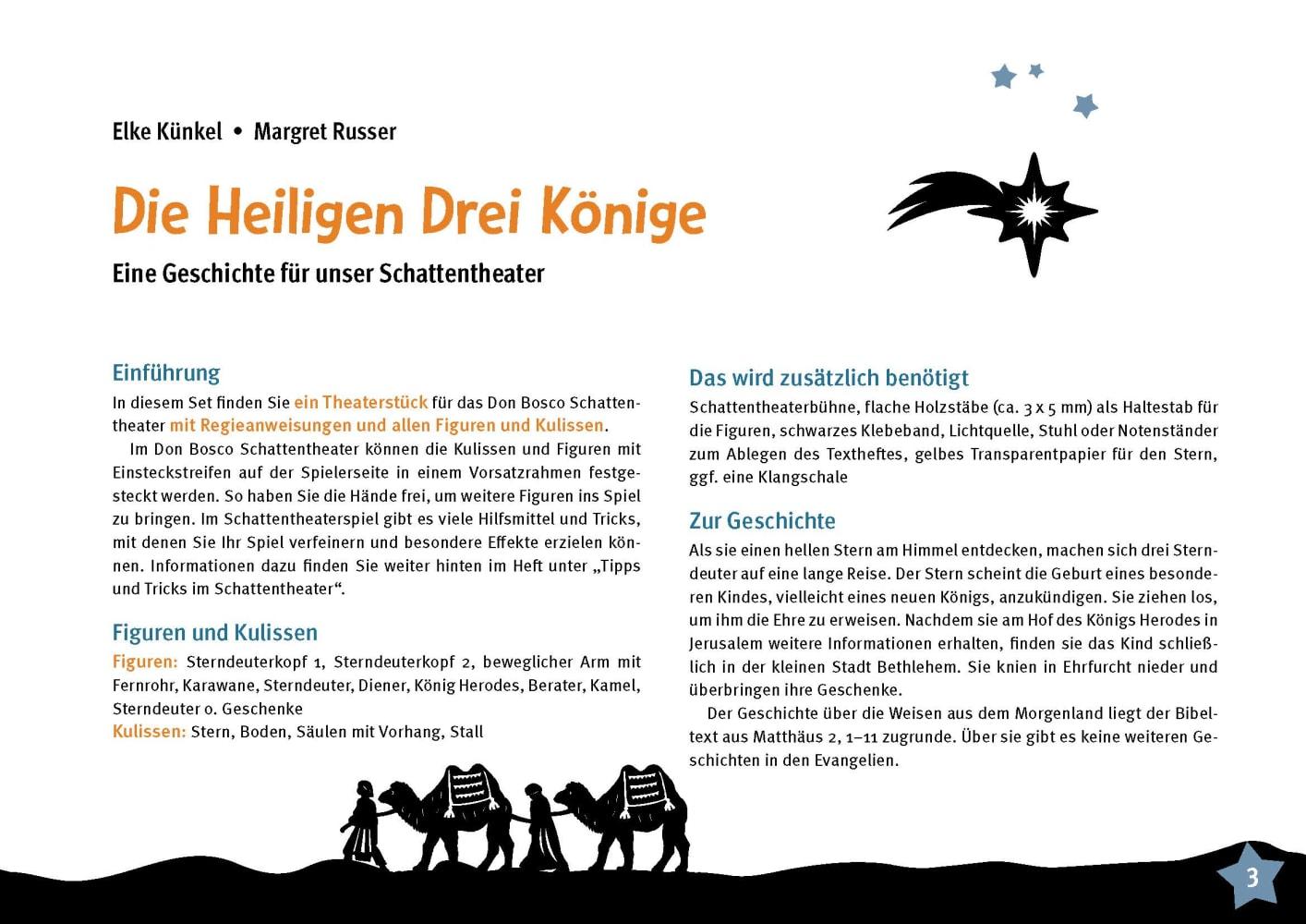 Beispielinhalt (Bild) Die Heiligen Drei Könige. Eine Geschichte für unser Schattentheater