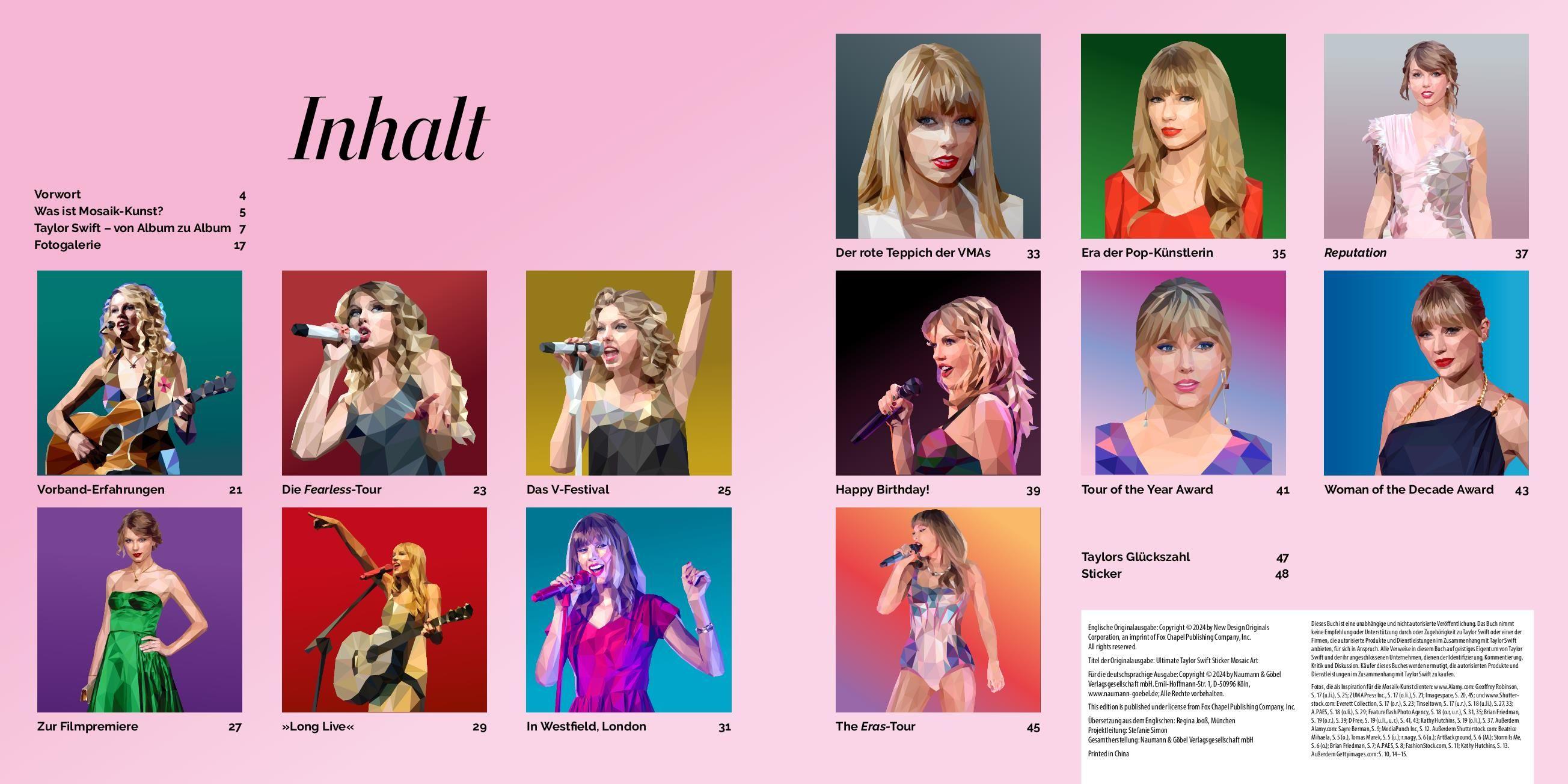 Beispielinhalt (Bild) Taylor Swift  Mosaik-Stickerbuch I Tribute Edition