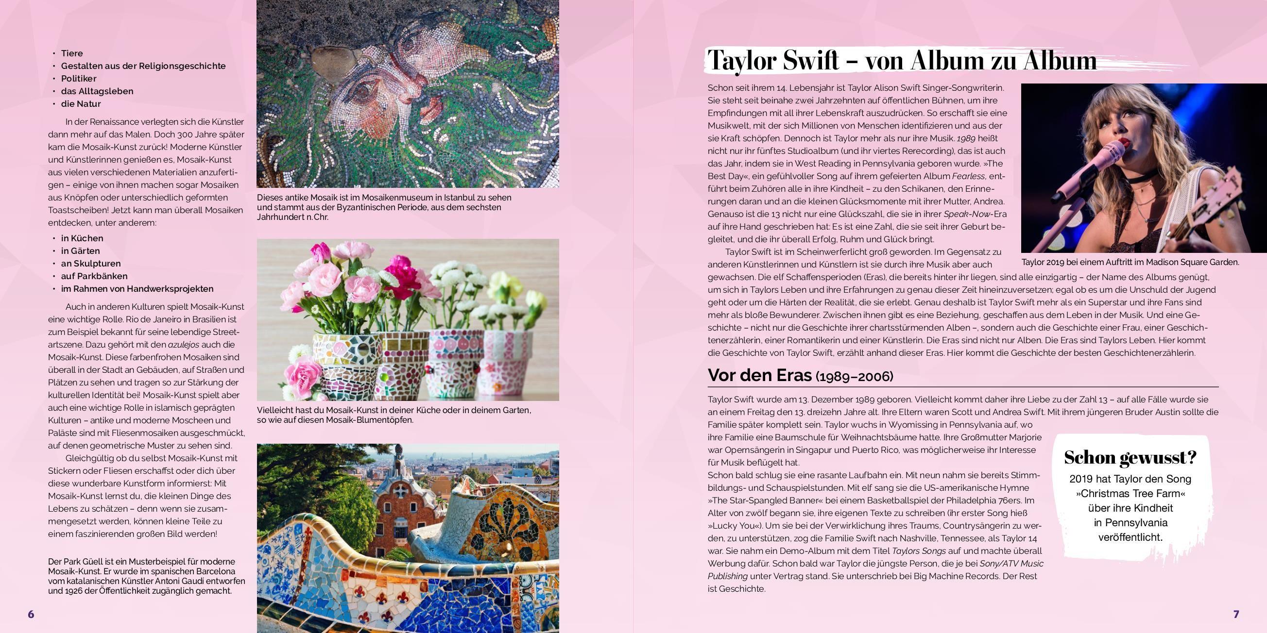 Beispielinhalt (Bild) Taylor Swift  Mosaik-Stickerbuch I Tribute Edition