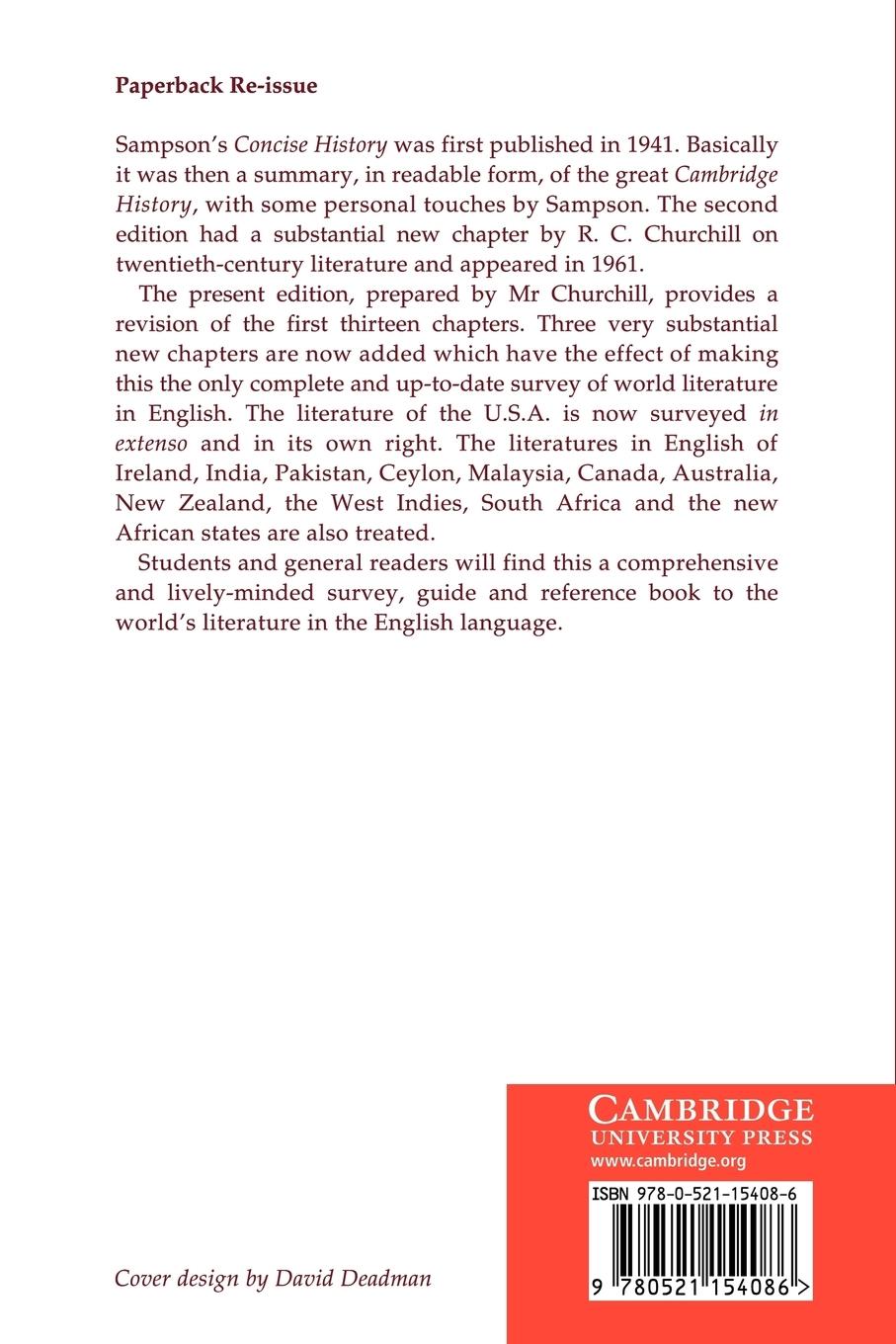 Rückseitencover Concise Cambridge History of English             Literature