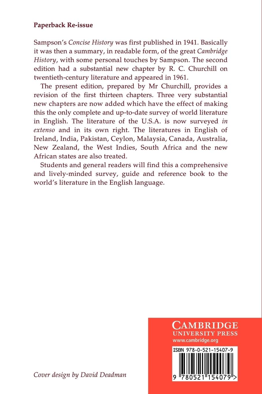 Rückseitencover Concise Cambridge History of English             Literature