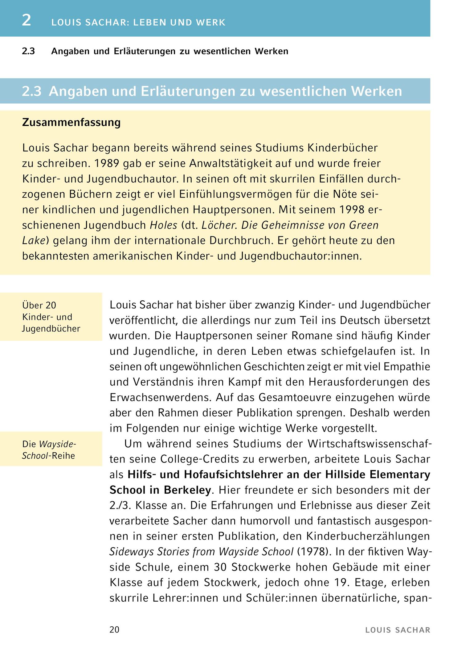 Beispielinhalt (Bild) Löcher - Textanalyse und Interpretation