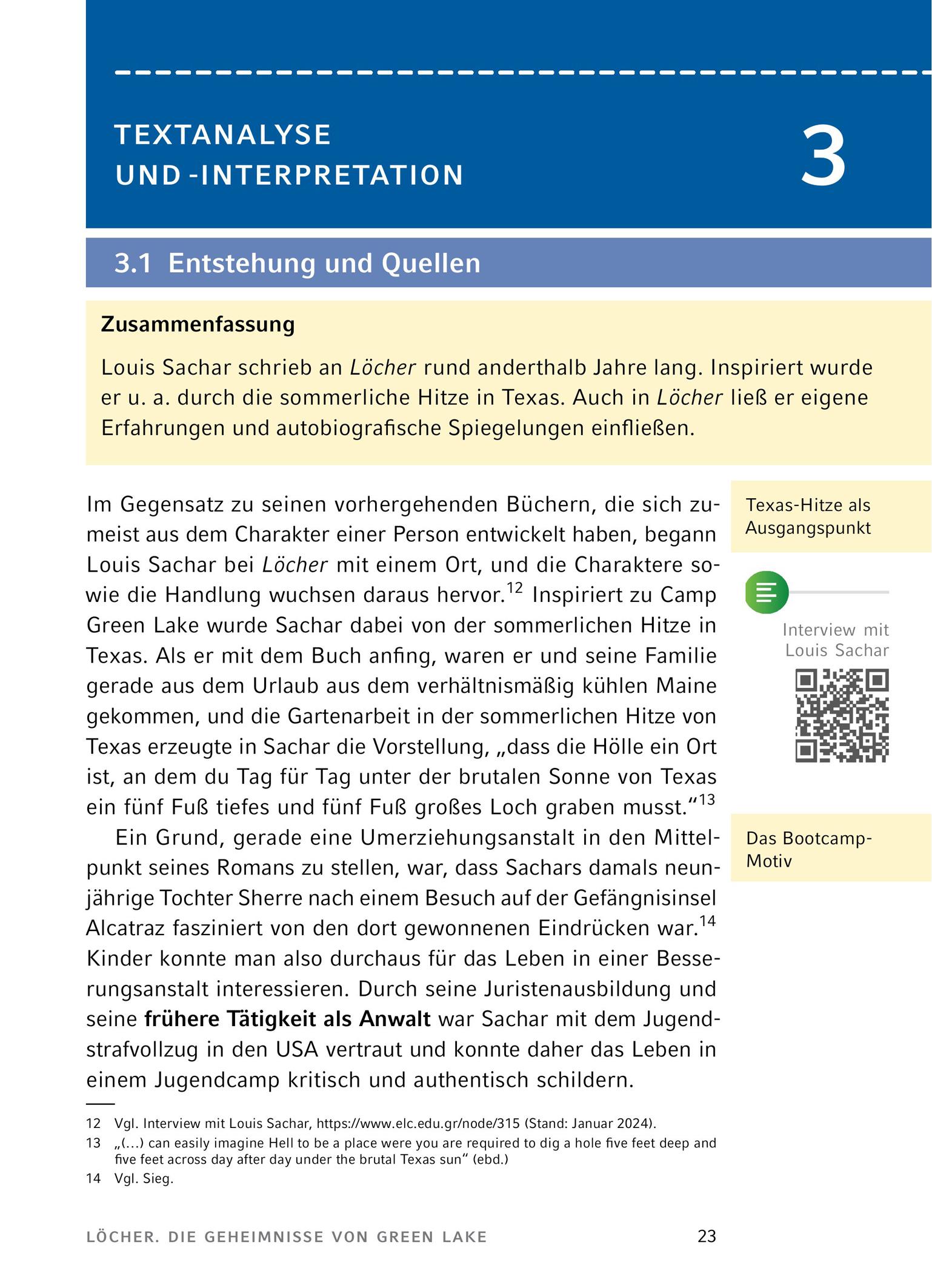 Beispielinhalt (Bild) Löcher - Textanalyse und Interpretation