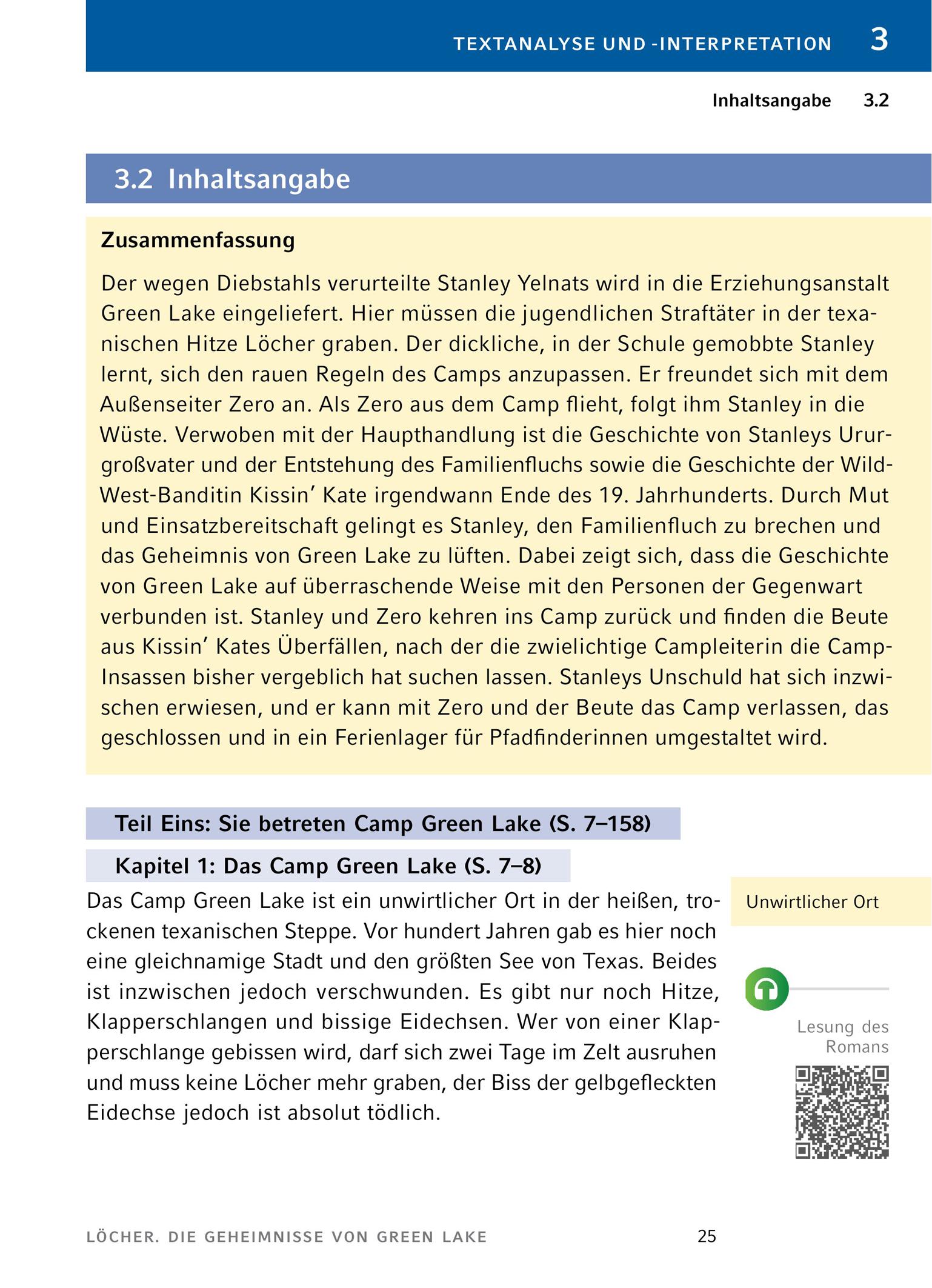 Beispielinhalt (Bild) Löcher - Textanalyse und Interpretation