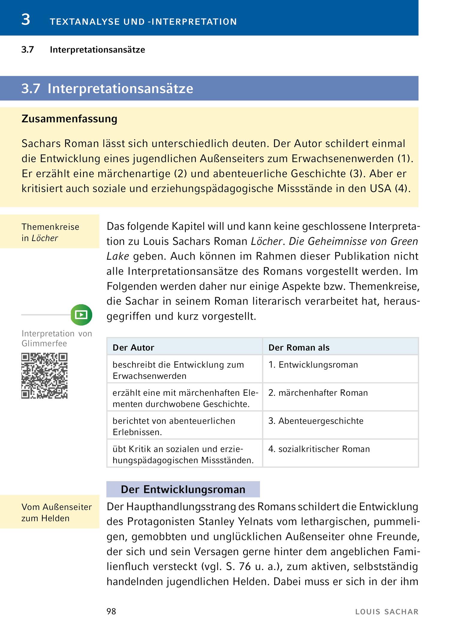Beispielinhalt (Bild) Löcher - Textanalyse und Interpretation