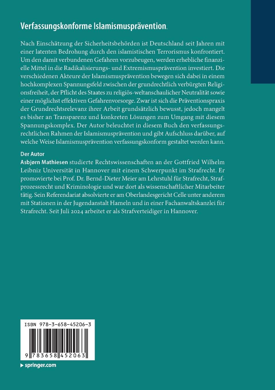Rückseitencover Verfassungskonforme Islamismusprävention