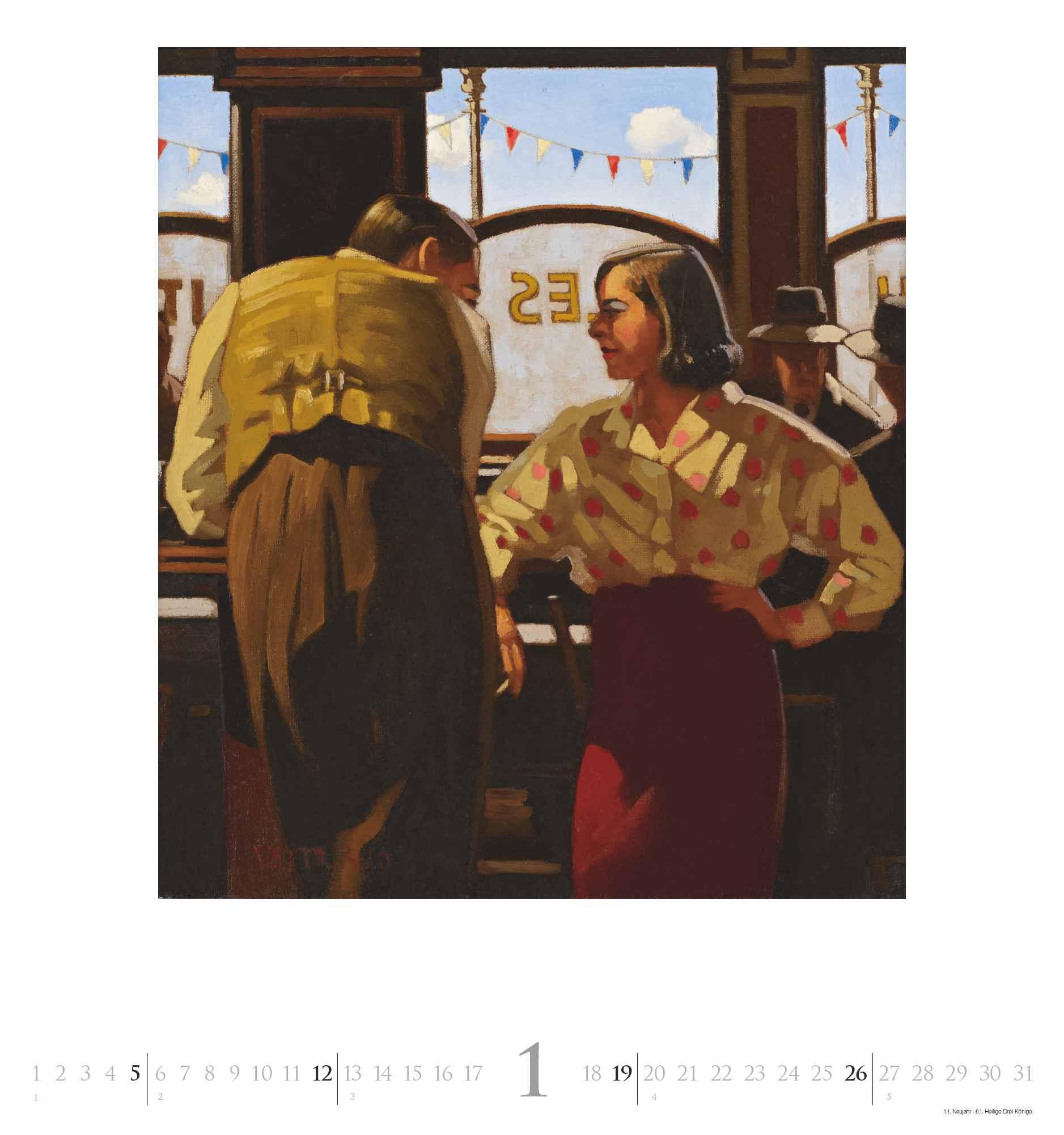 Beispielinhalt (Bild) DUMONT - Jack Vettriano 2025 Wandkalender, 45x48cm, Kunstkalender mit einer großen Fangemeinde, mit ausgewählten Gemälden im Stil der neuen Sachlichkeit, einer der bedeutensten Maler Großbritanniens