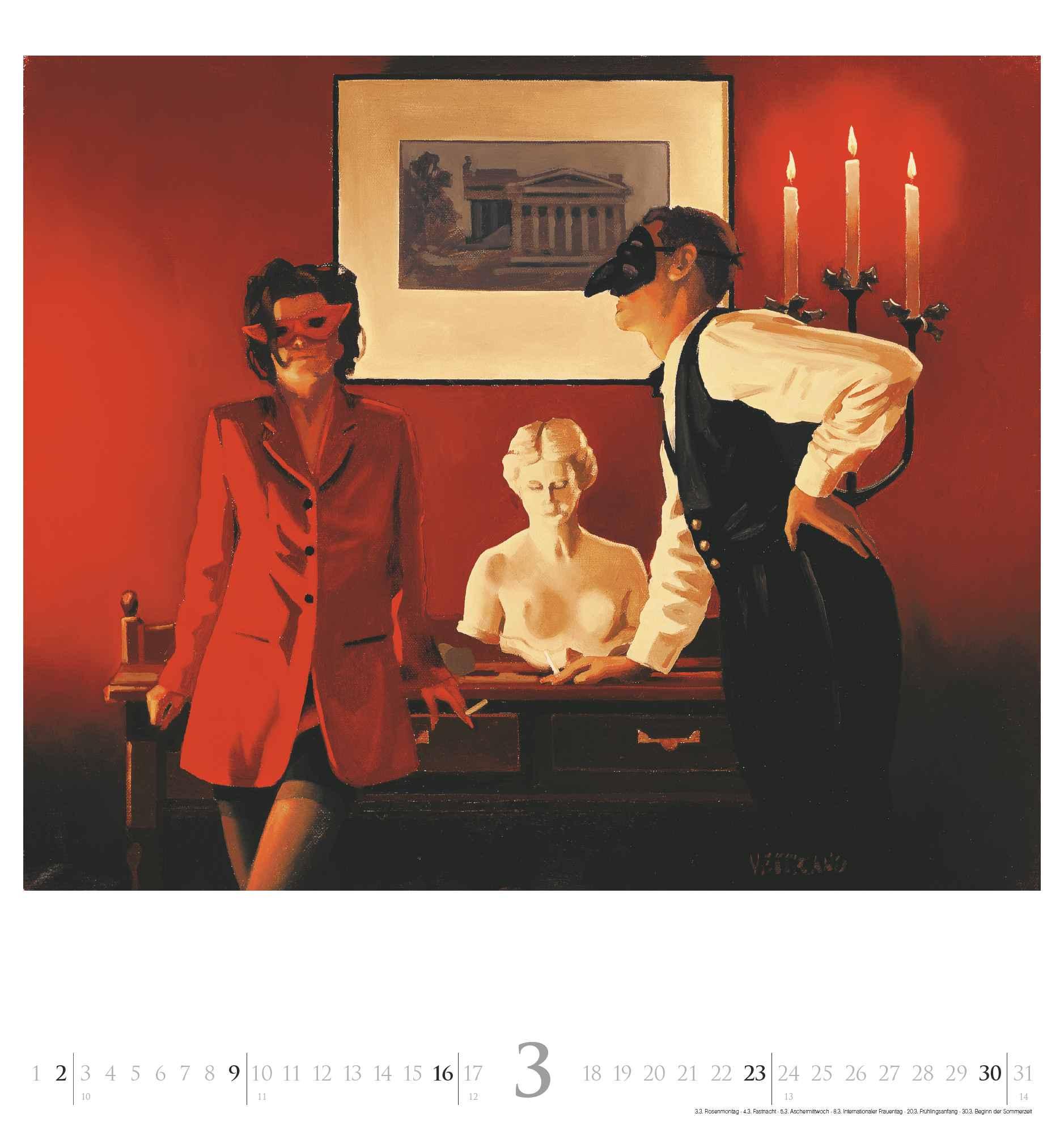 Beispielinhalt (Bild) DUMONT - Jack Vettriano 2025 Wandkalender, 45x48cm, Kunstkalender mit einer großen Fangemeinde, mit ausgewählten Gemälden im Stil der neuen Sachlichkeit, einer der bedeutensten Maler Großbritanniens