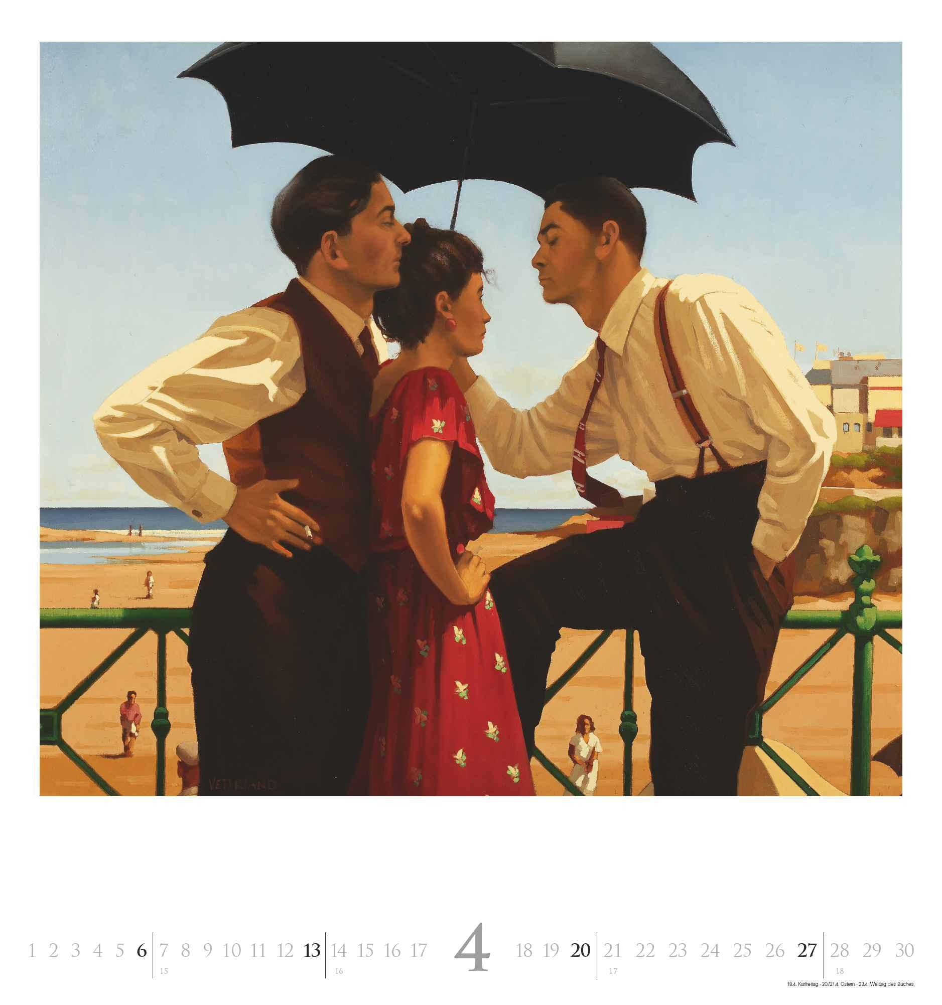 Beispielinhalt (Bild) DUMONT - Jack Vettriano 2025 Wandkalender, 45x48cm, Kunstkalender mit einer großen Fangemeinde, mit ausgewählten Gemälden im Stil der neuen Sachlichkeit, einer der bedeutensten Maler Großbritanniens