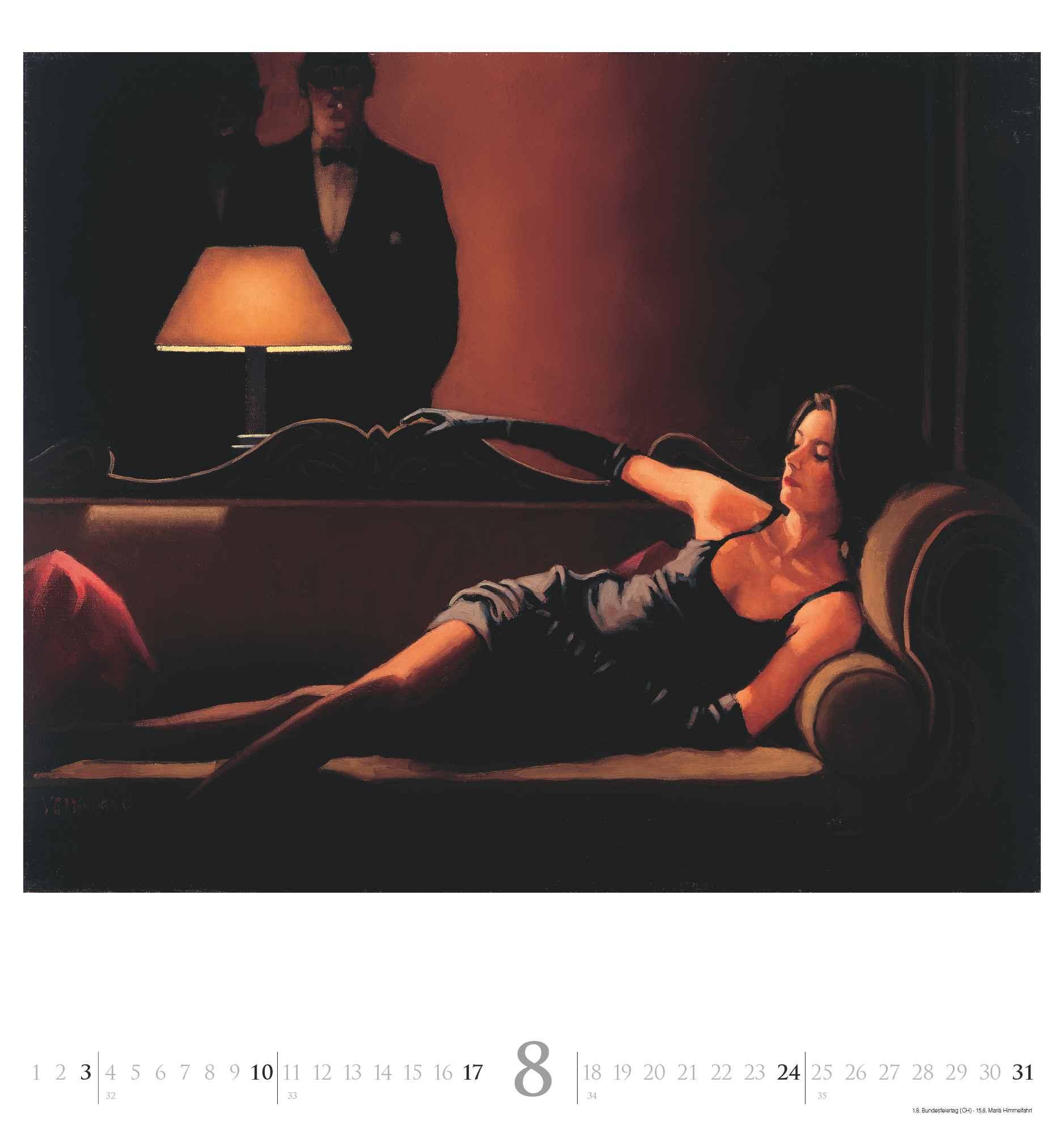 Beispielinhalt (Bild) DUMONT - Jack Vettriano 2025 Wandkalender, 45x48cm, Kunstkalender mit einer großen Fangemeinde, mit ausgewählten Gemälden im Stil der neuen Sachlichkeit, einer der bedeutensten Maler Großbritanniens